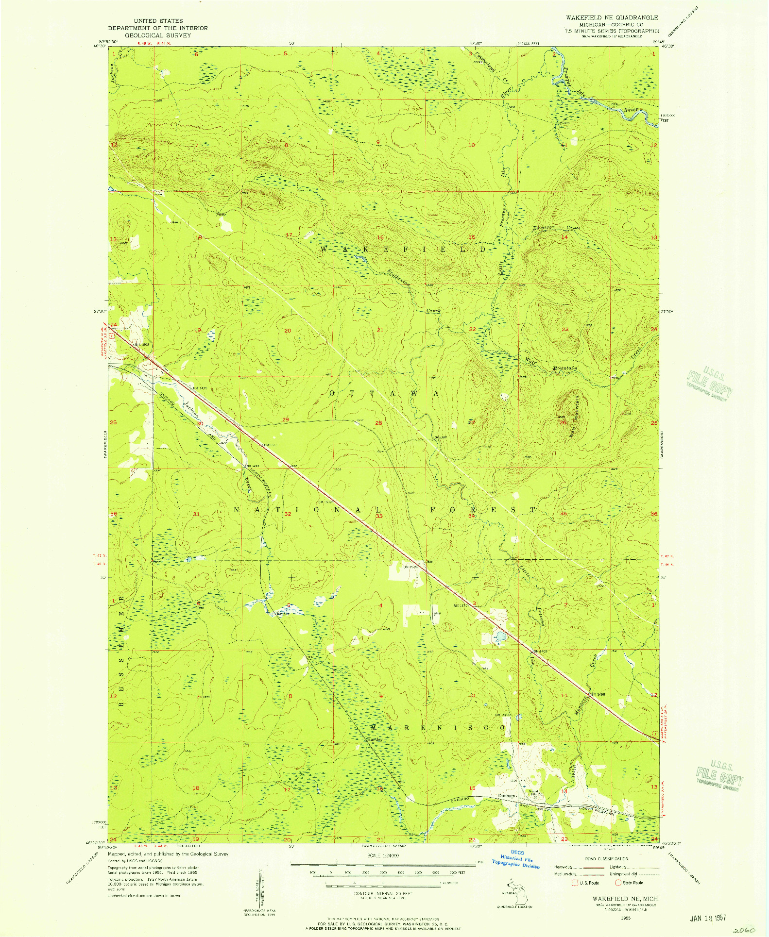 USGS 1:24000-SCALE QUADRANGLE FOR WAKEFIELD NE, MI 1955