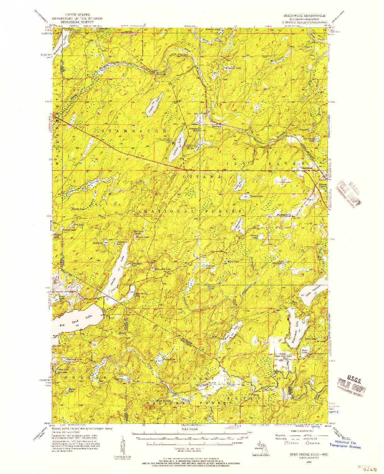 USGS 1:62500-SCALE QUADRANGLE FOR BEECHWOOD, MI 1956