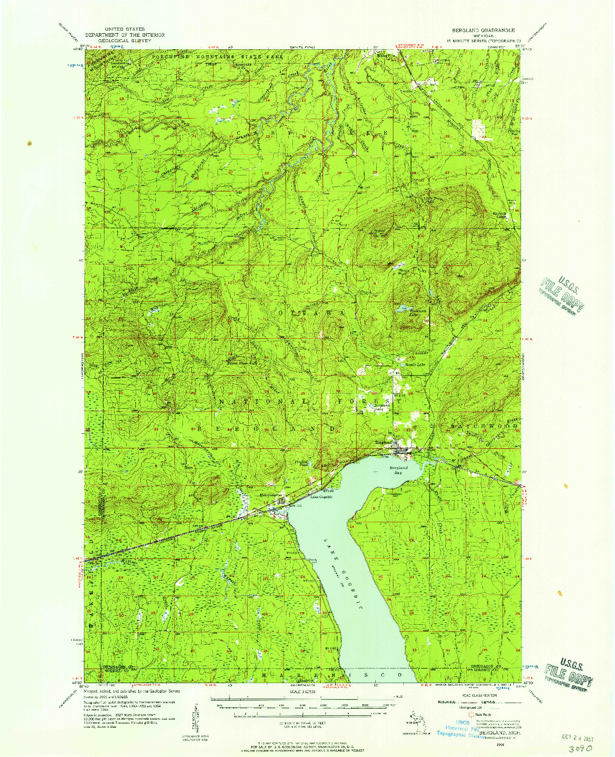 USGS 1:62500-SCALE QUADRANGLE FOR BERGLAND, MI 1956