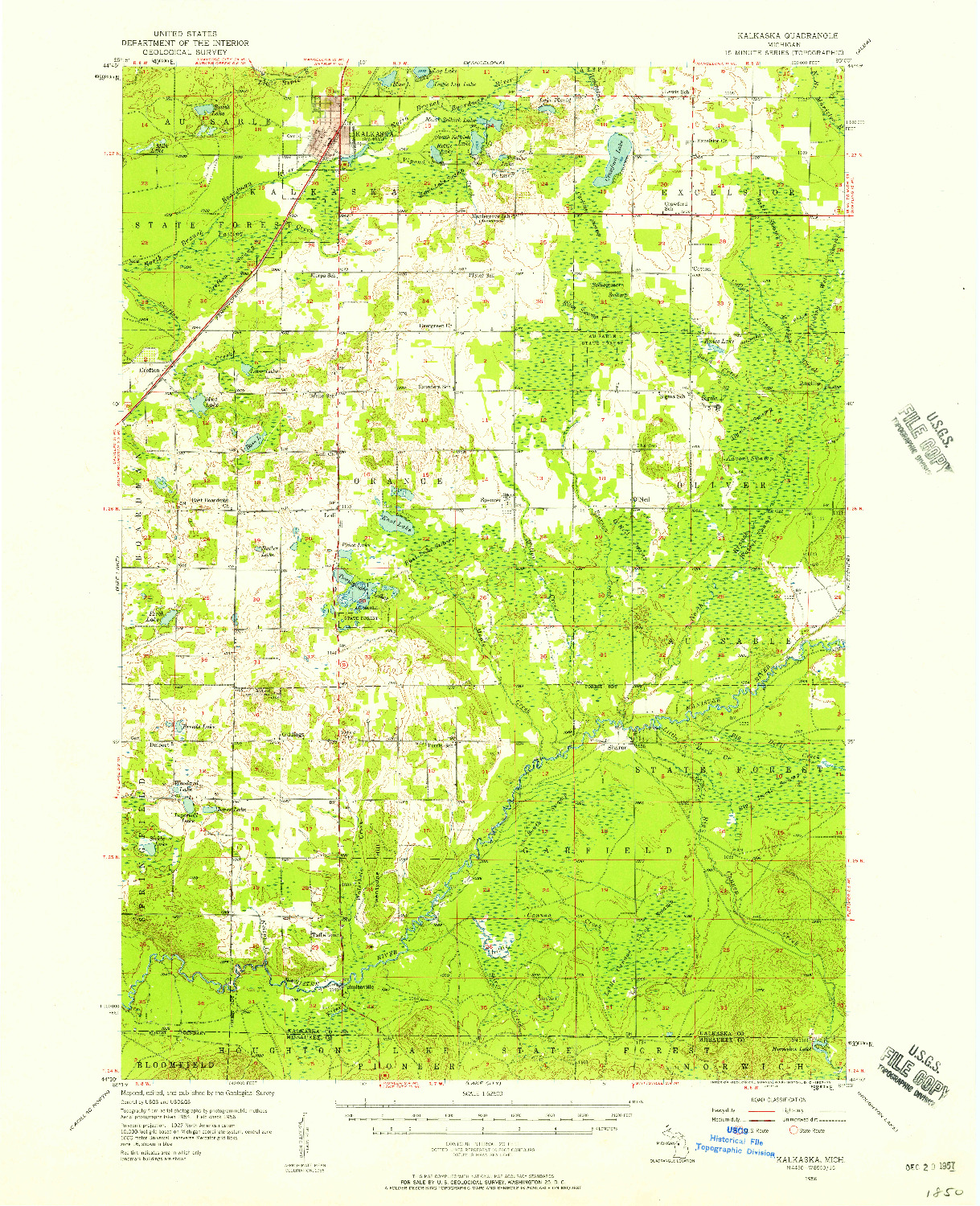 USGS 1:62500-SCALE QUADRANGLE FOR KALKASKA, MI 1956