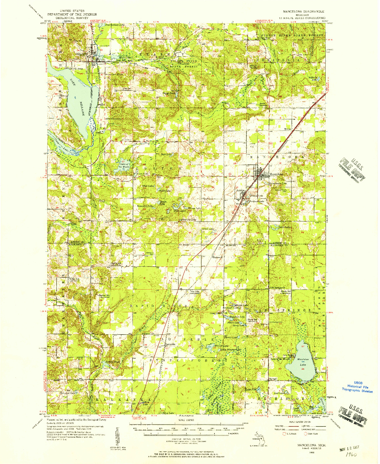 USGS 1:62500-SCALE QUADRANGLE FOR MANCELONA, MI 1956