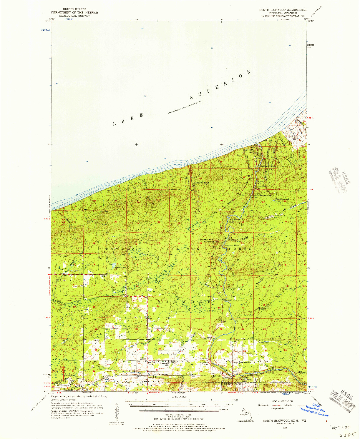 USGS 1:62500-SCALE QUADRANGLE FOR NORTH IRONWOOD, MI 1956