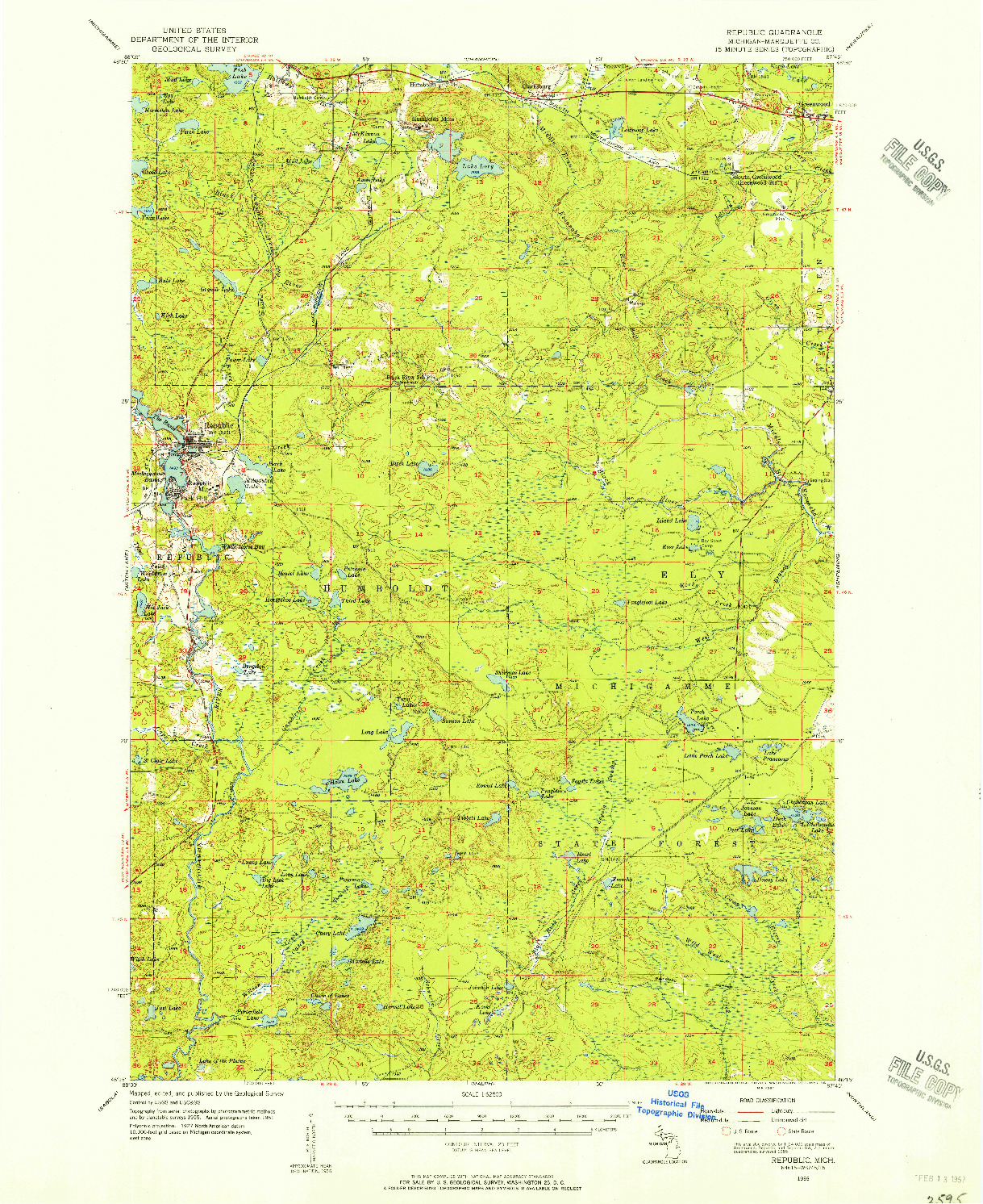 USGS 1:62500-SCALE QUADRANGLE FOR REPUBLIC, MI 1955