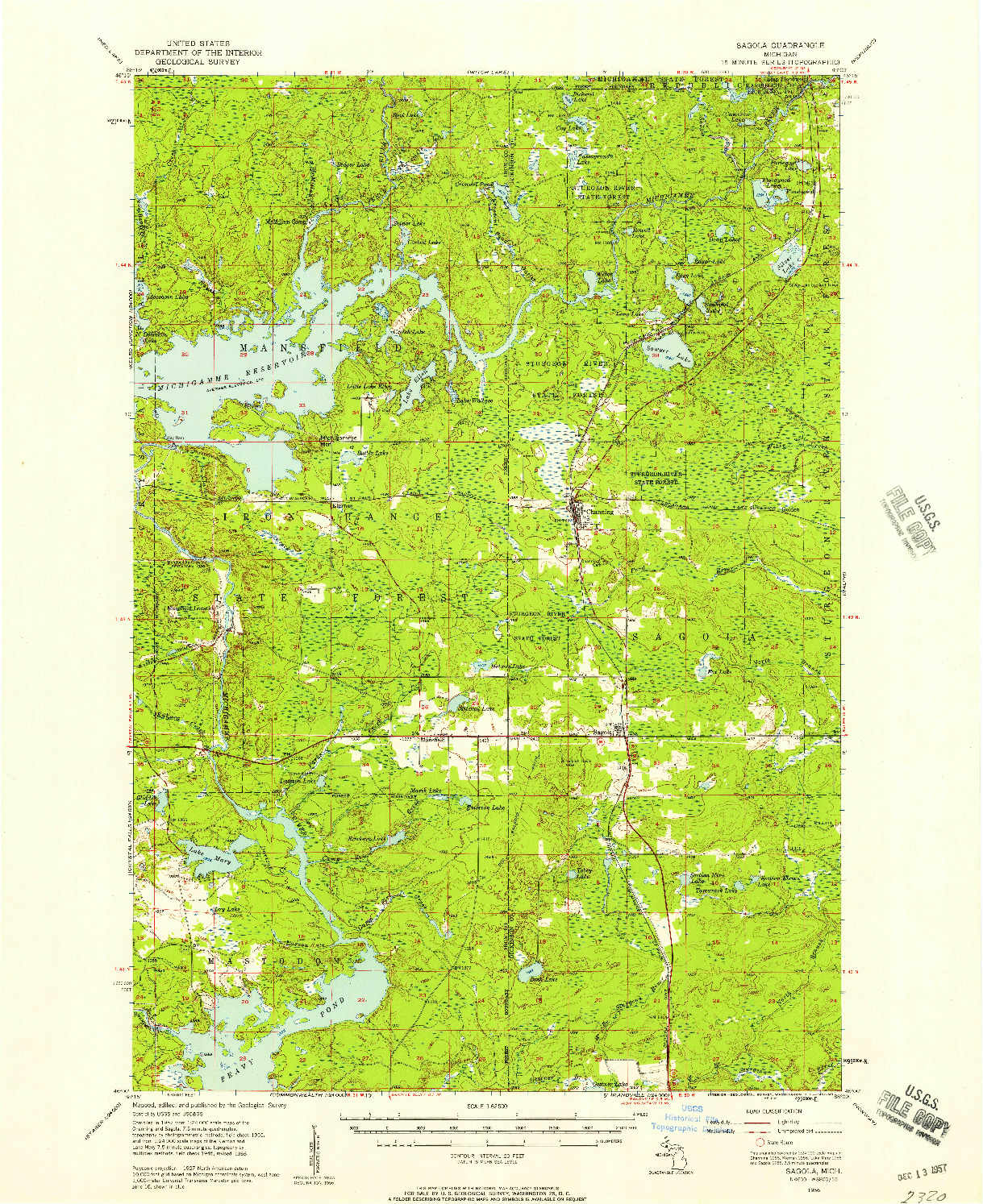 USGS 1:62500-SCALE QUADRANGLE FOR SAGOLA, MI 1956