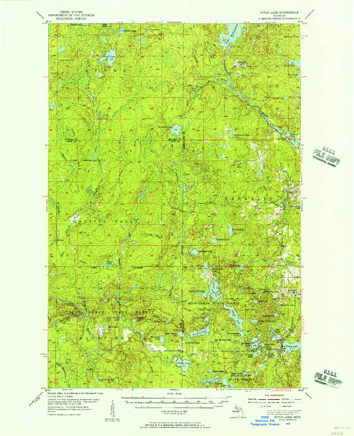 USGS 1:62500-SCALE QUADRANGLE FOR WITCH LAKE, MI 1955