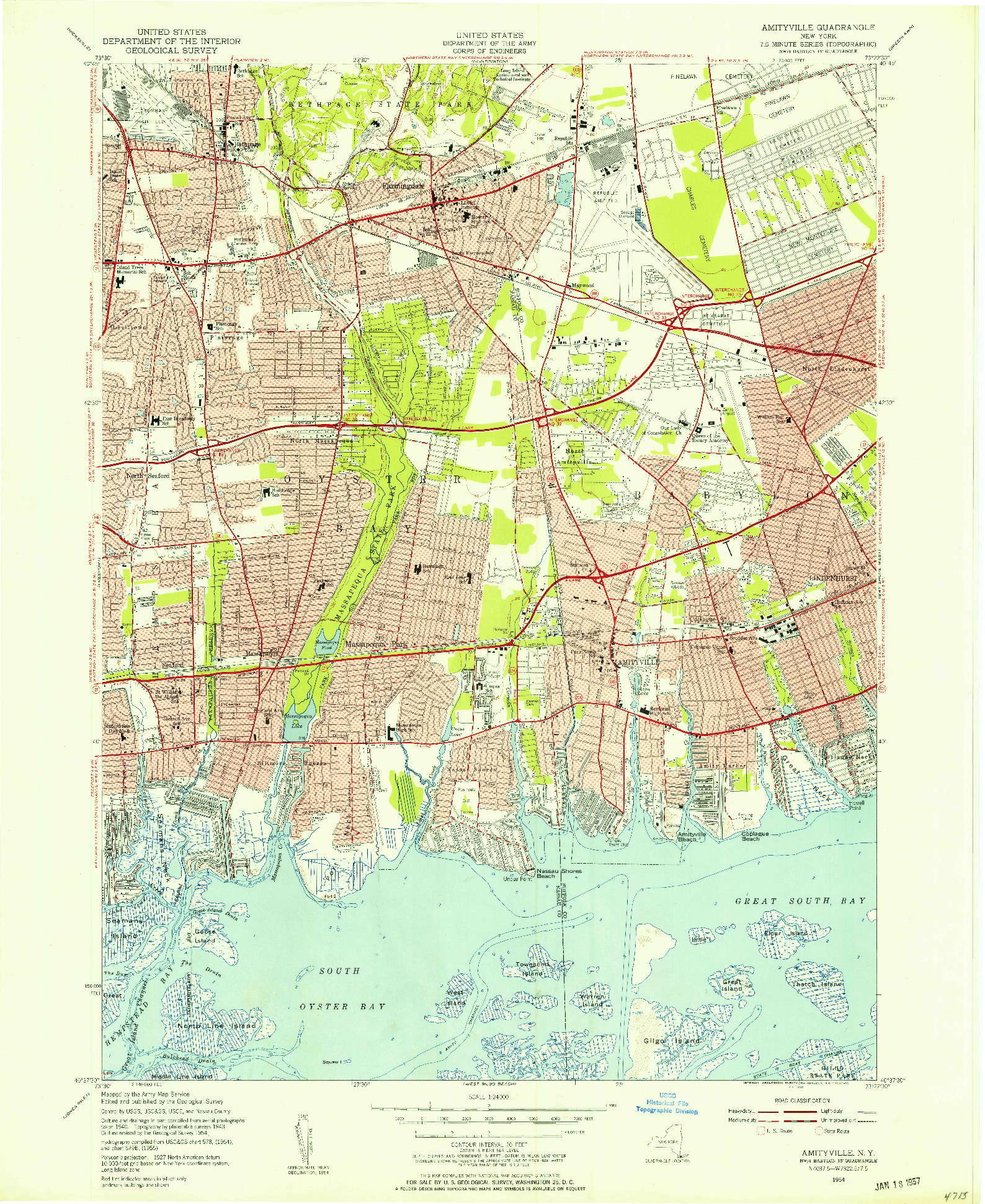 USGS 1:24000-SCALE QUADRANGLE FOR AMITYVILLE, NY 1954