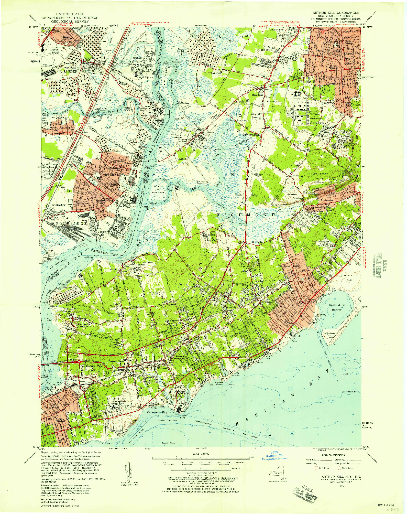 USGS 1:24000-SCALE QUADRANGLE FOR ARTHUR KILL, NY 1955