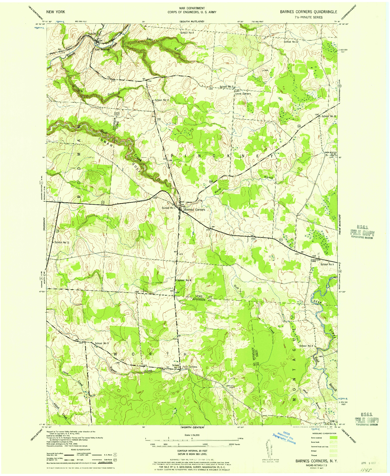 USGS 1:24000-SCALE QUADRANGLE FOR BARNES CORNERS, NY 1943