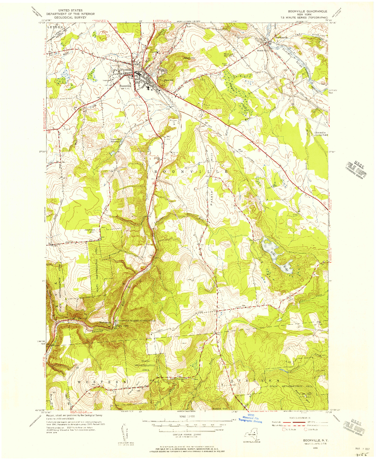 USGS 1:24000-SCALE QUADRANGLE FOR BOONVILLE, NY 1955