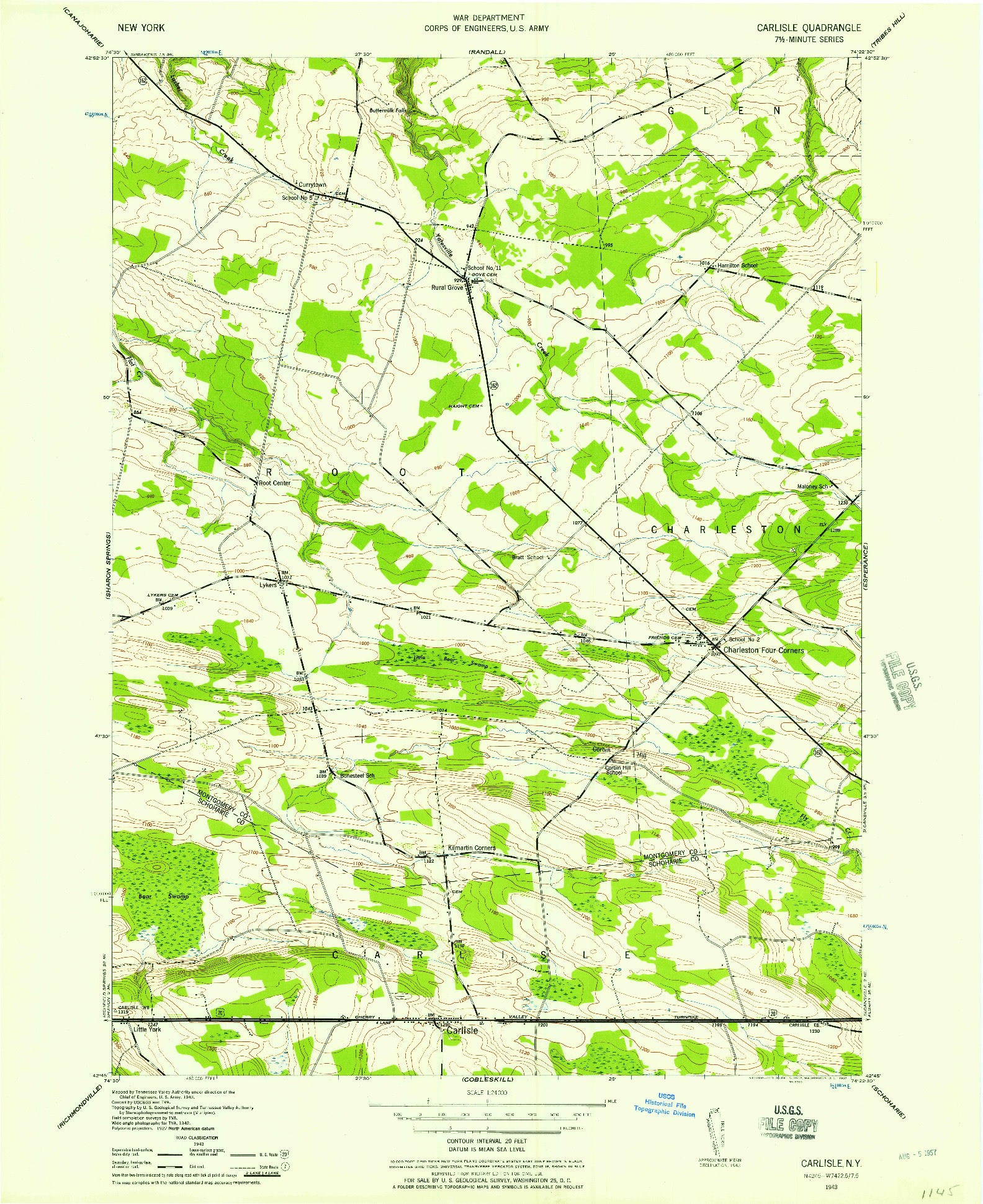 USGS 1:24000-SCALE QUADRANGLE FOR CARLISLE, NY 1943