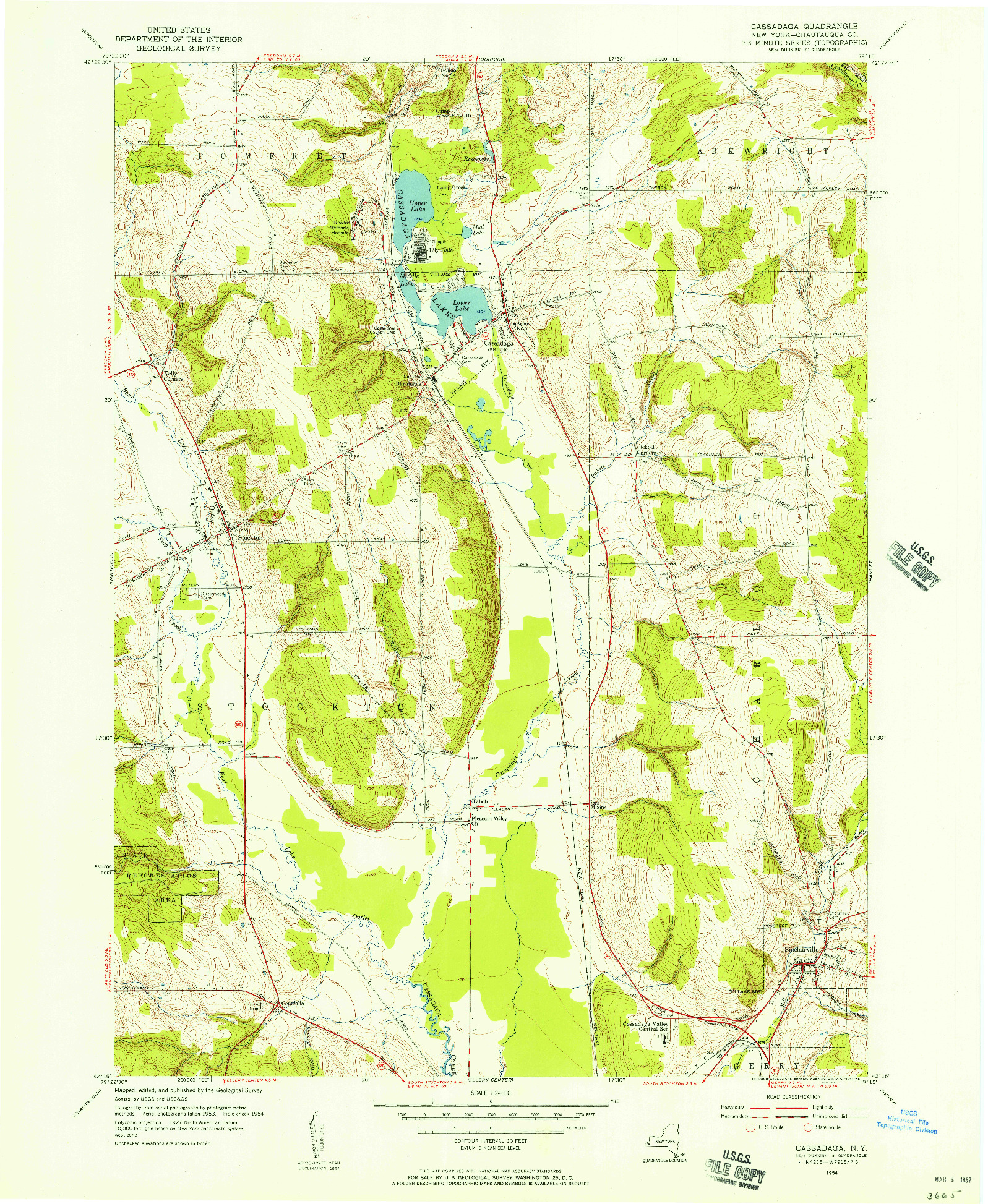 USGS 1:24000-SCALE QUADRANGLE FOR CASSADAGA, NY 1954