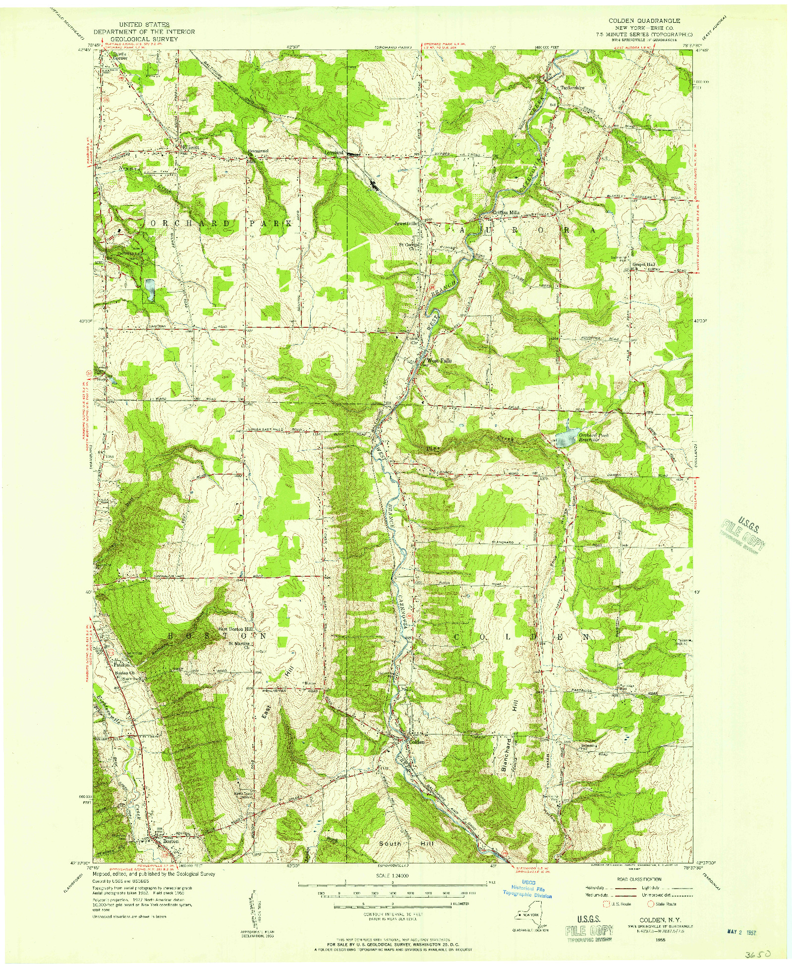 USGS 1:24000-SCALE QUADRANGLE FOR COLDEN, NY 1955