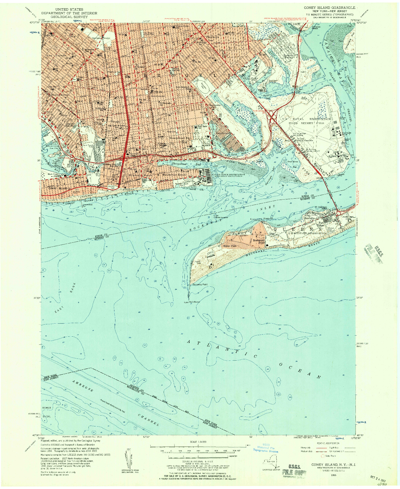 USGS 1:24000-SCALE QUADRANGLE FOR CONEY ISLAND, NY 1955