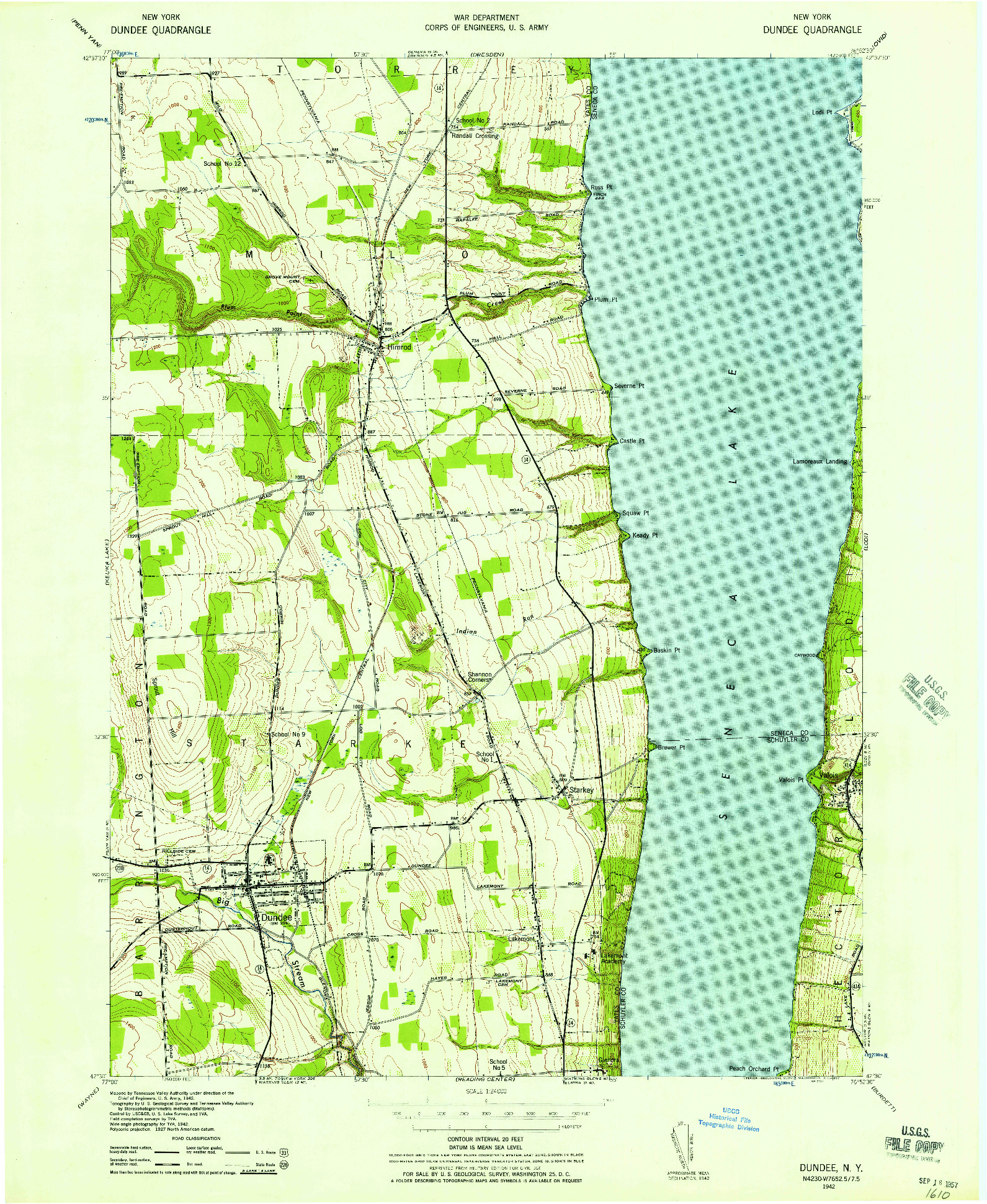 USGS 1:24000-SCALE QUADRANGLE FOR DUNDEE, NY 1942