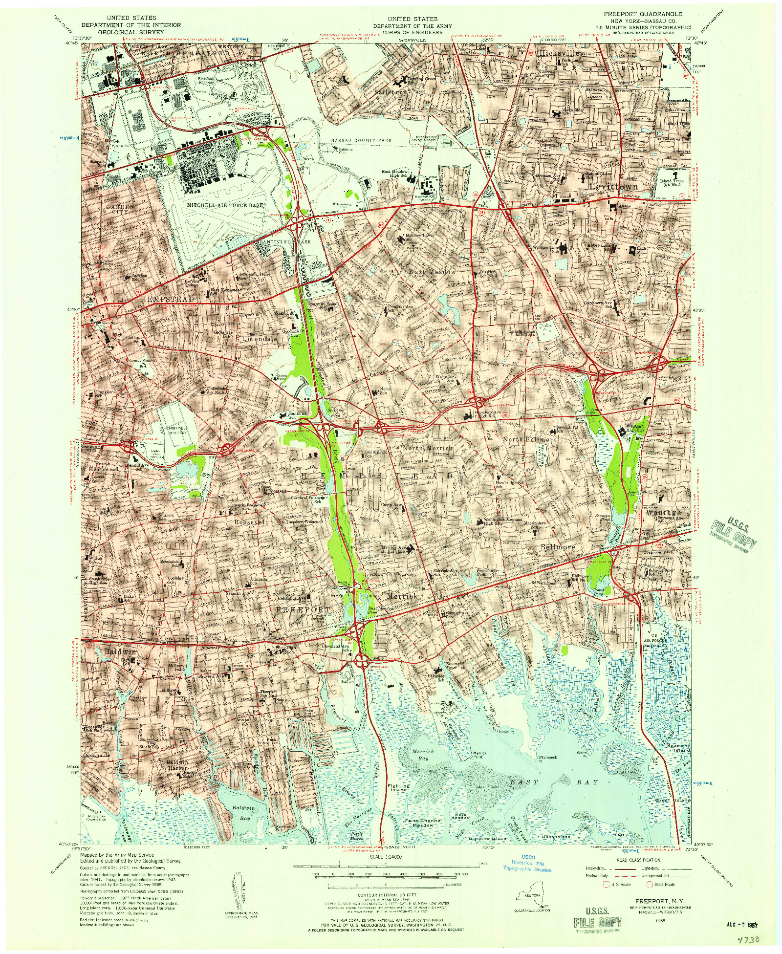 USGS 1:24000-SCALE QUADRANGLE FOR FREEPORT, NY 1955