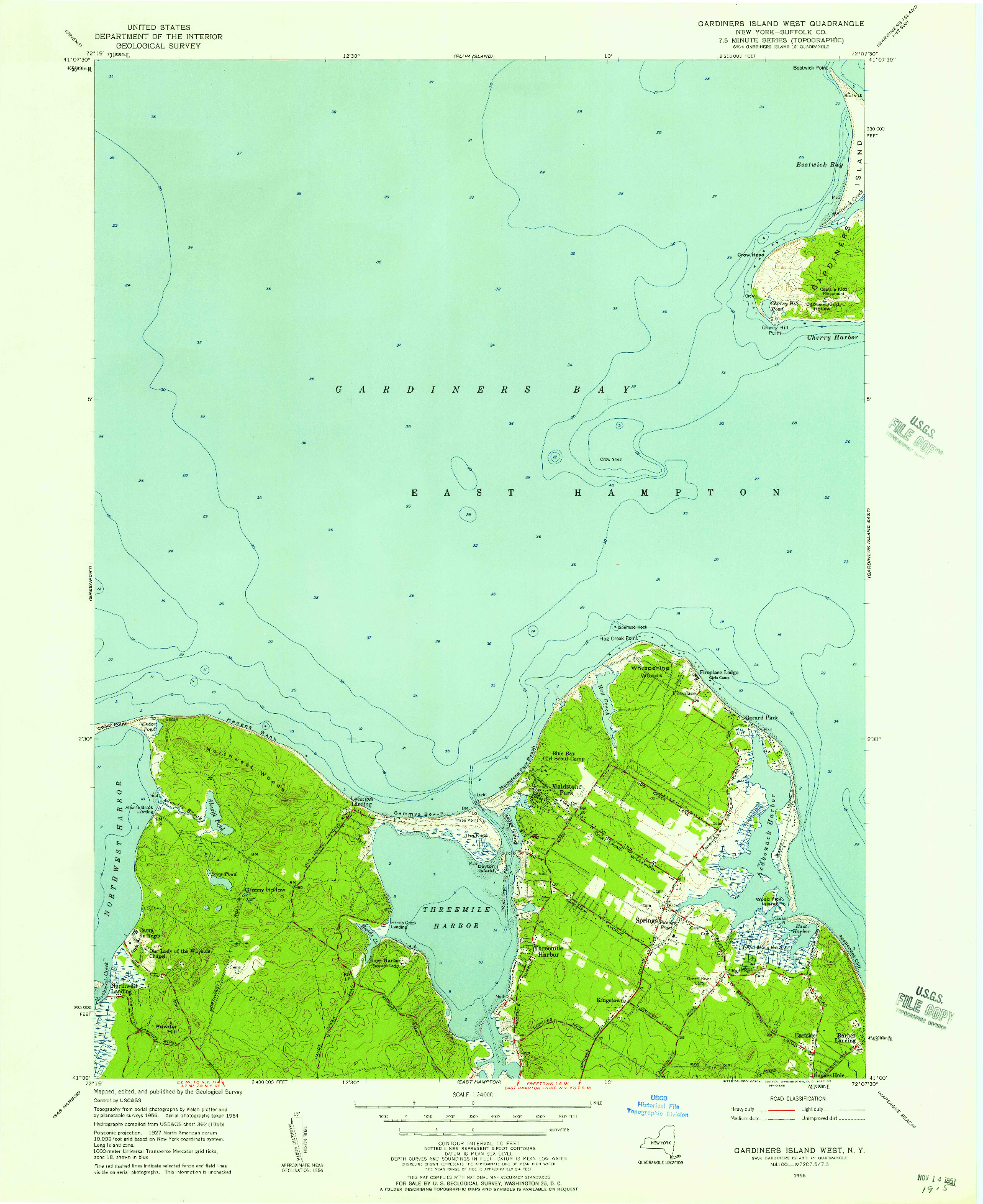 USGS 1:24000-SCALE QUADRANGLE FOR GARDINERS ISLAND WEST, NY 1956