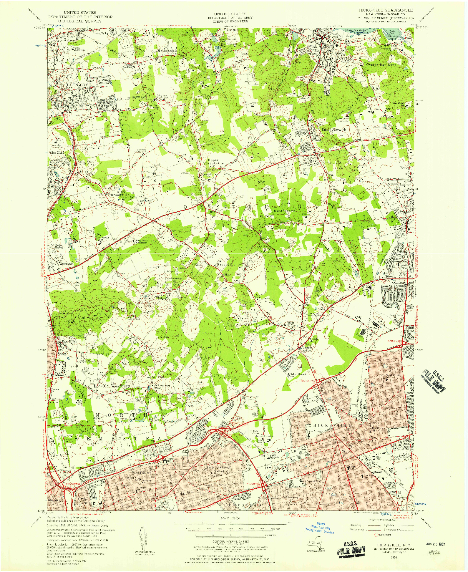 USGS 1:24000-SCALE QUADRANGLE FOR HICKSVILLE, NY 1954