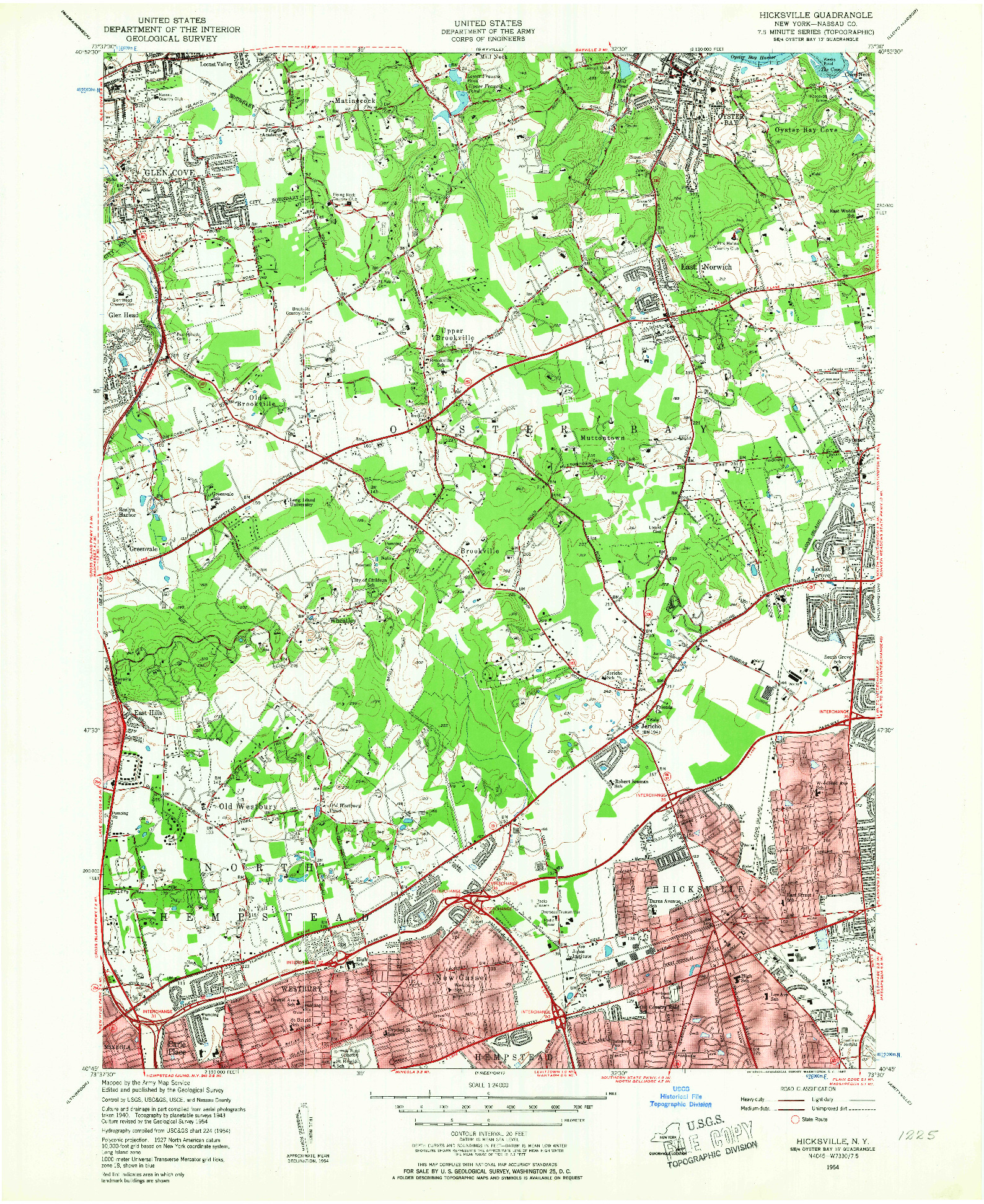 USGS 1:24000-SCALE QUADRANGLE FOR HICKSVILLE, NY 1954