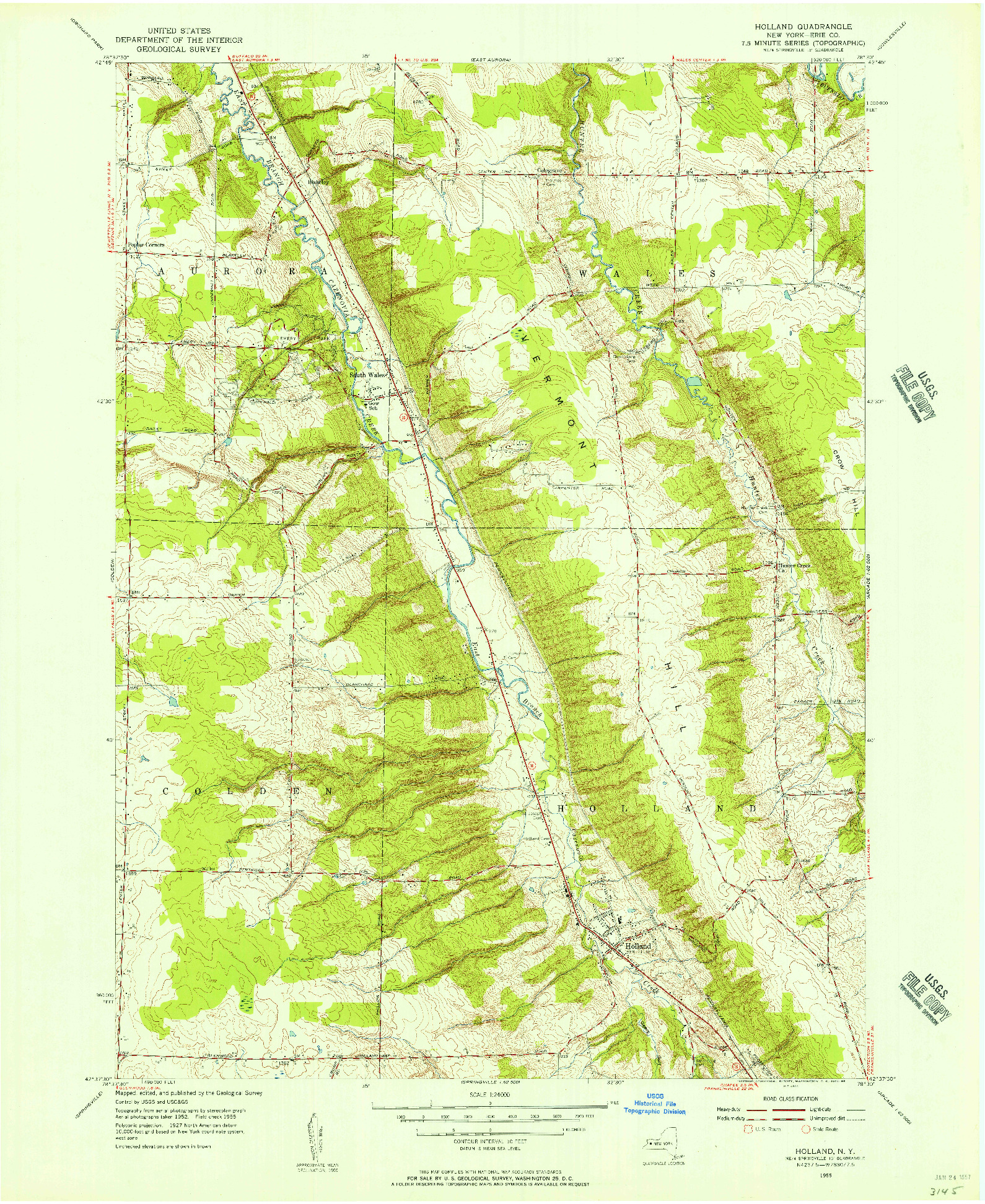 USGS 1:24000-SCALE QUADRANGLE FOR HOLLAND, NY 1955