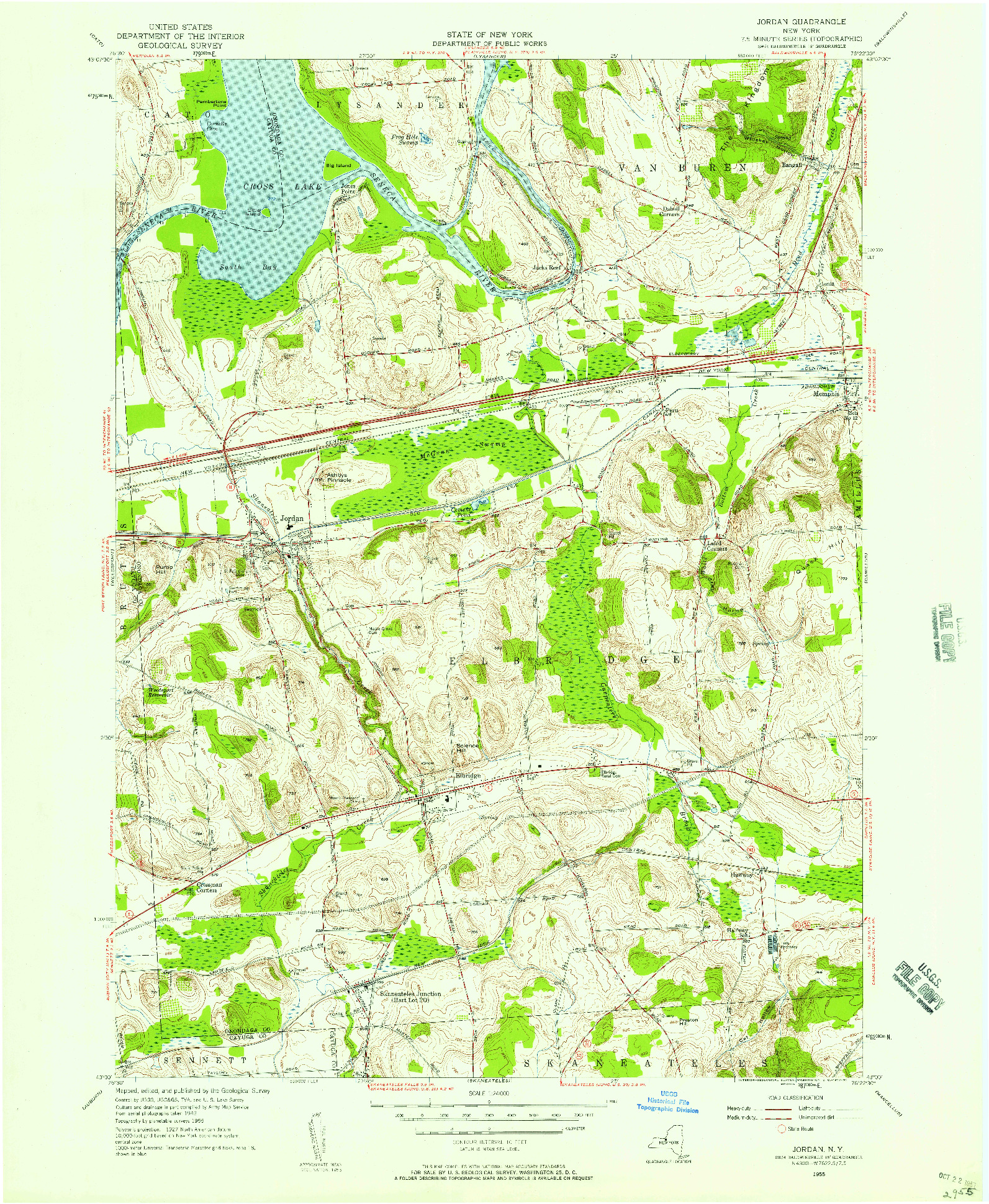 USGS 1:24000-SCALE QUADRANGLE FOR JORDAN, NY 1955