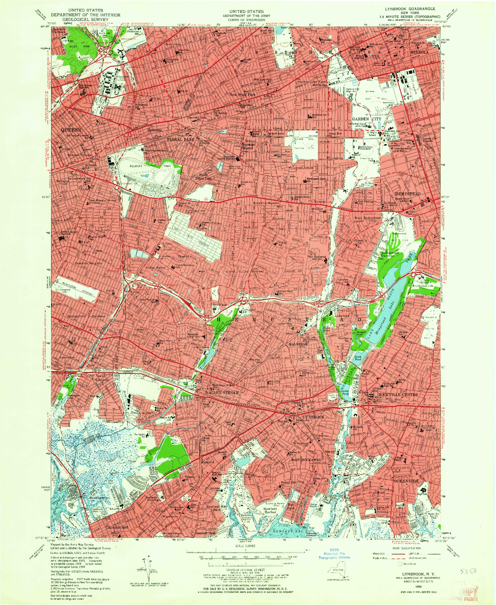 USGS 1:24000-SCALE QUADRANGLE FOR LYNBROOK, NY 1954