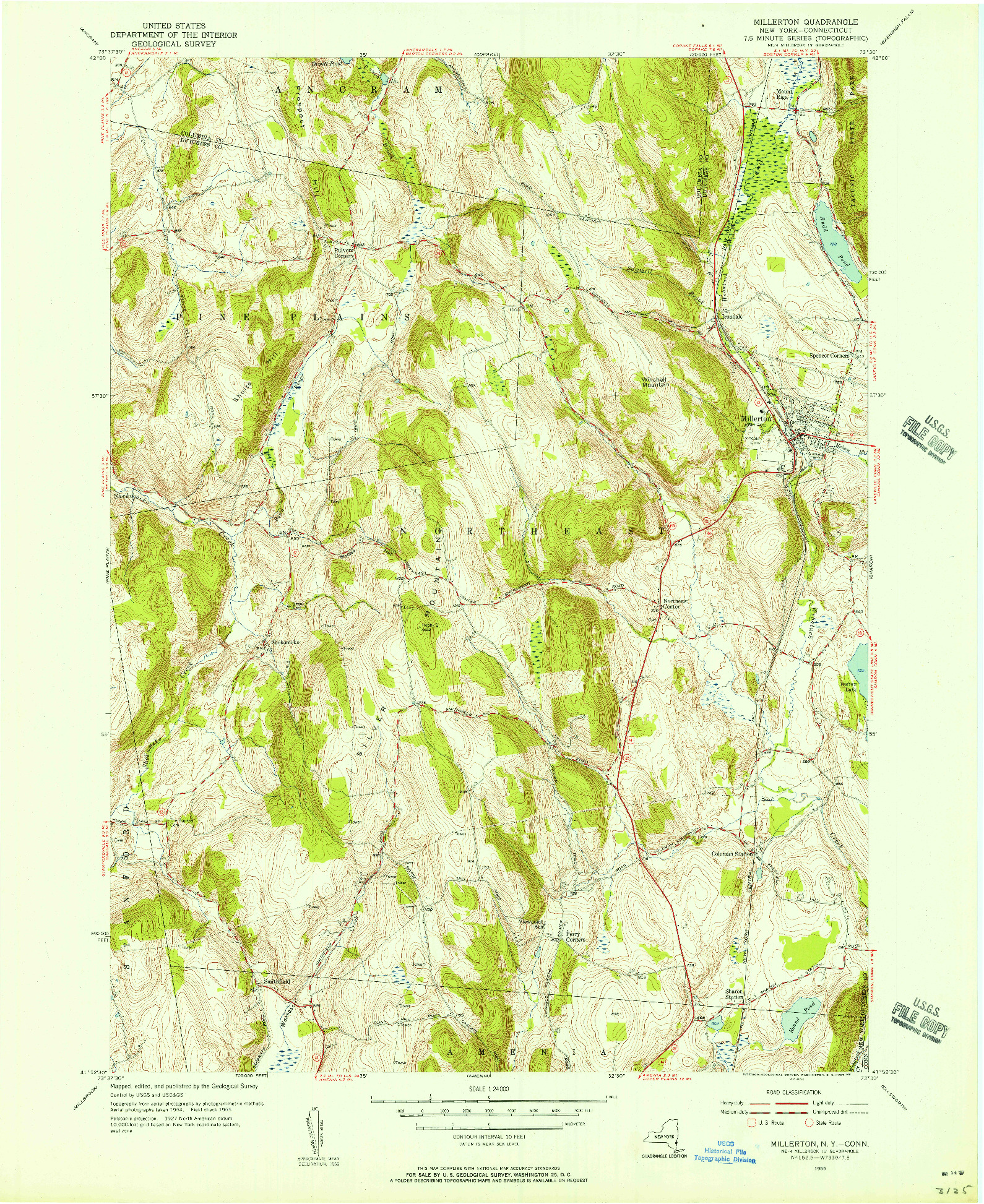 USGS 1:24000-SCALE QUADRANGLE FOR MILLERTON, NY 1955