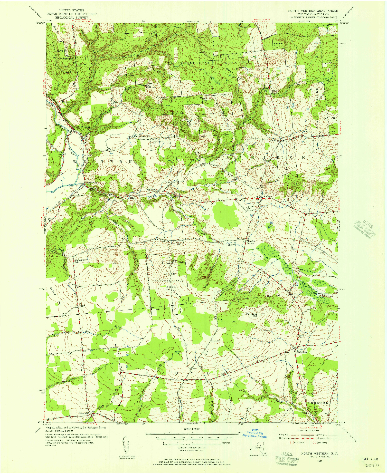 USGS 1:24000-SCALE QUADRANGLE FOR NORTH WESTERN, NY 1955