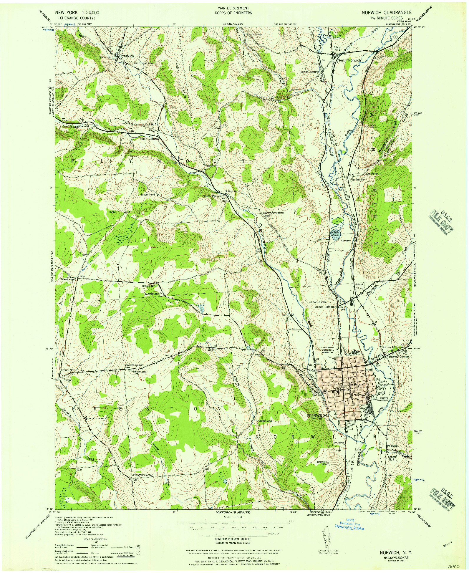 USGS 1:24000-SCALE QUADRANGLE FOR NORWICH, NY 1944