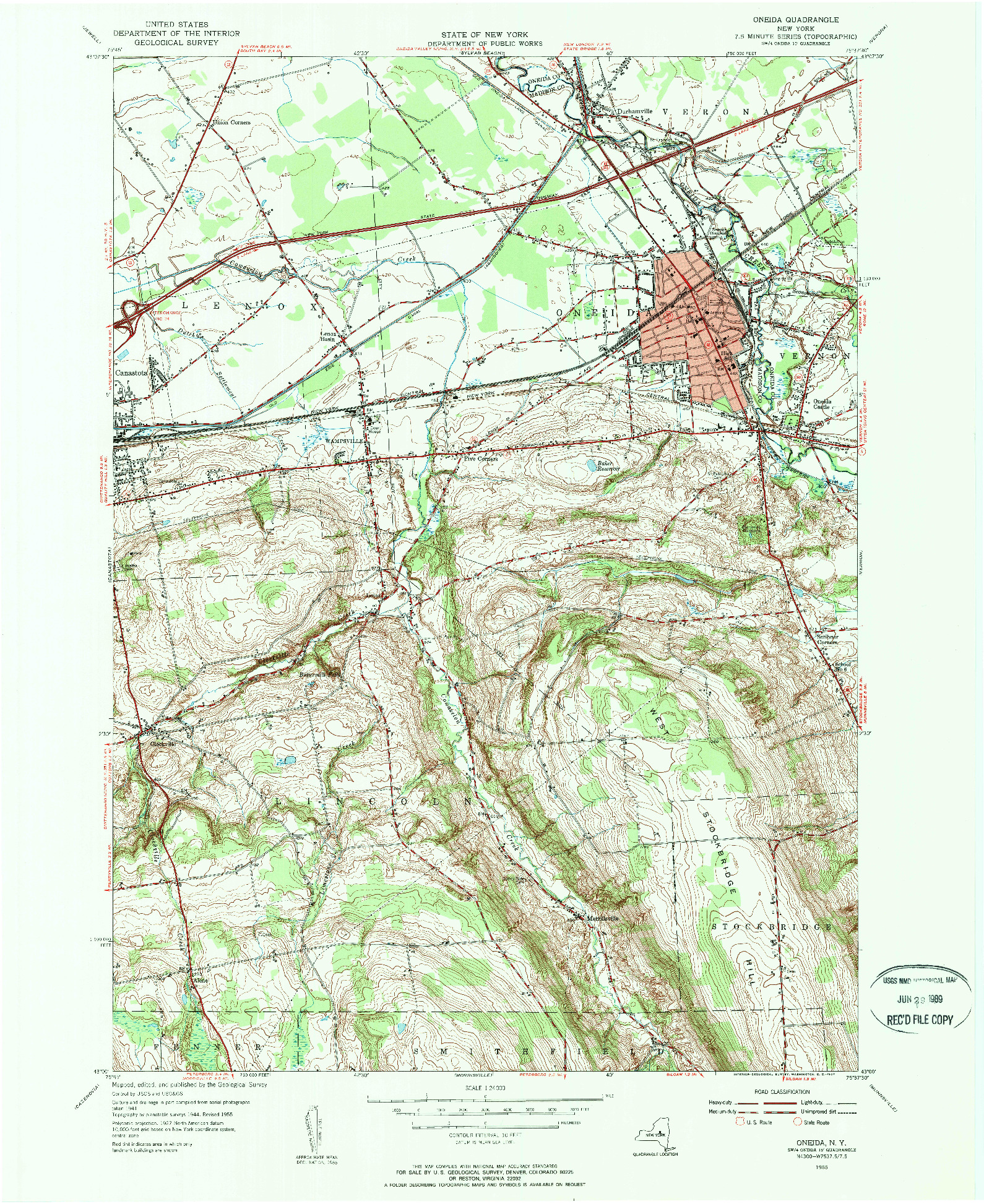 USGS 1:24000-SCALE QUADRANGLE FOR ONEIDA, NY 1955