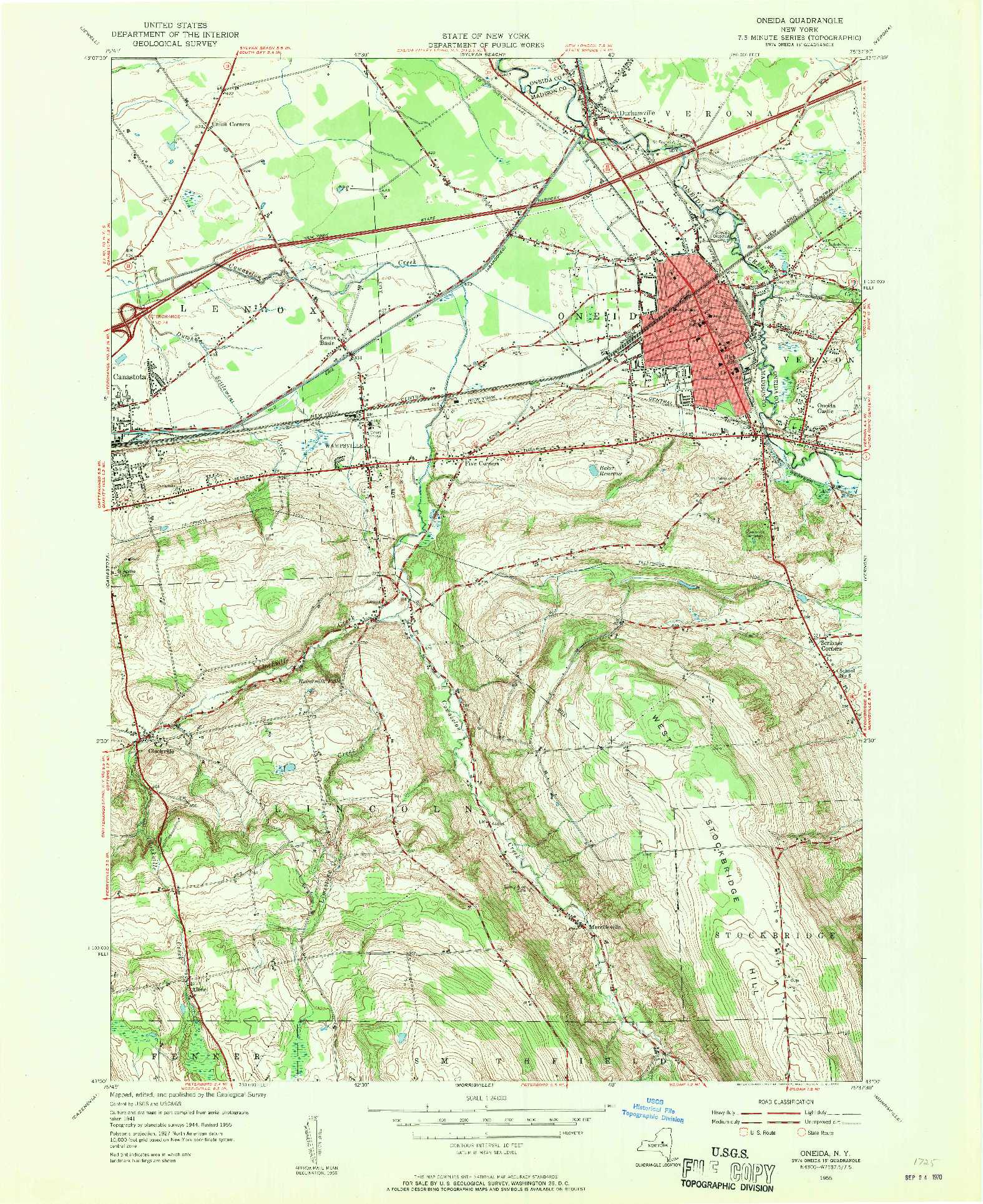 USGS 1:24000-SCALE QUADRANGLE FOR ONEIDA, NY 1955