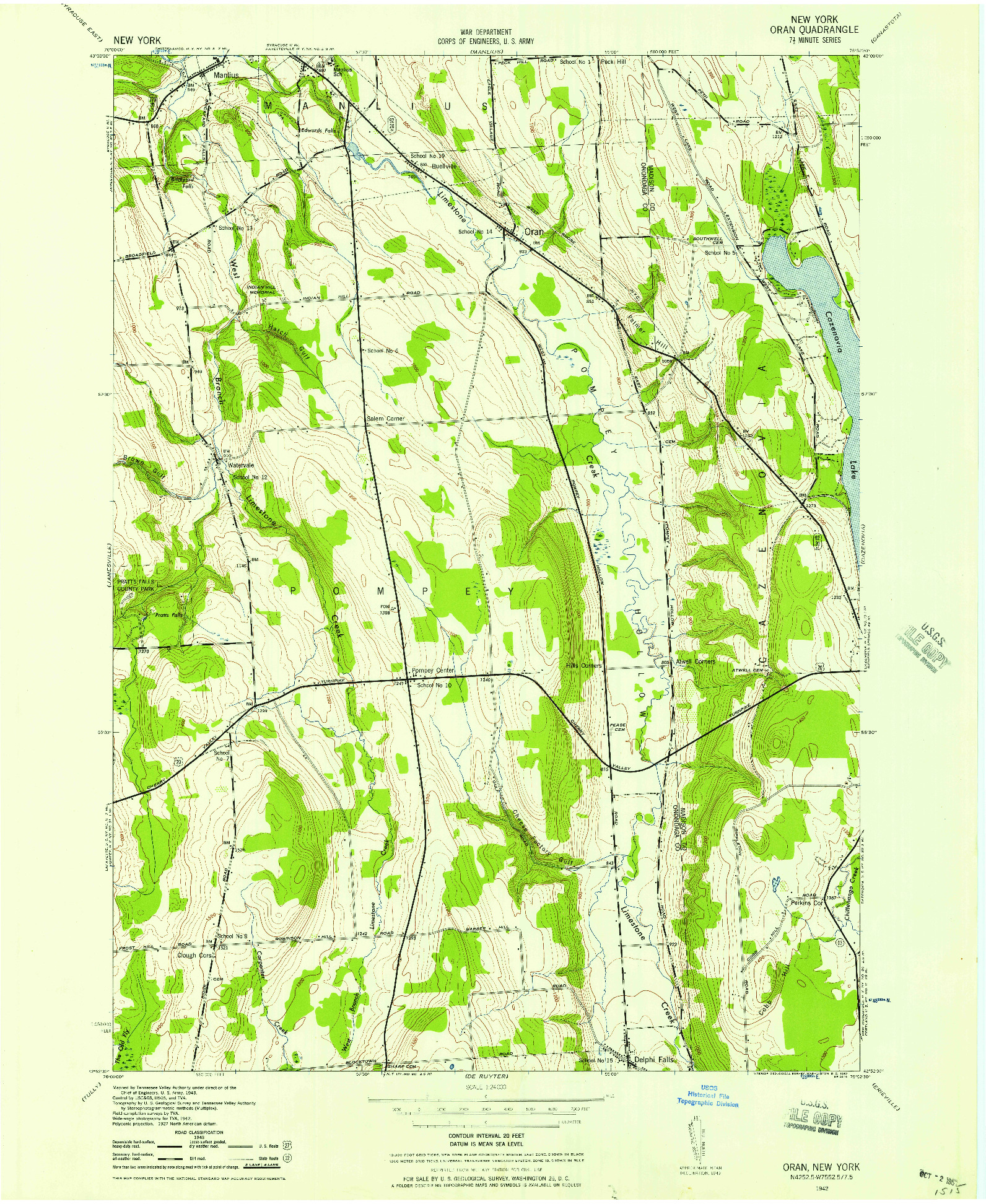 USGS 1:24000-SCALE QUADRANGLE FOR ORAN, NY 1942