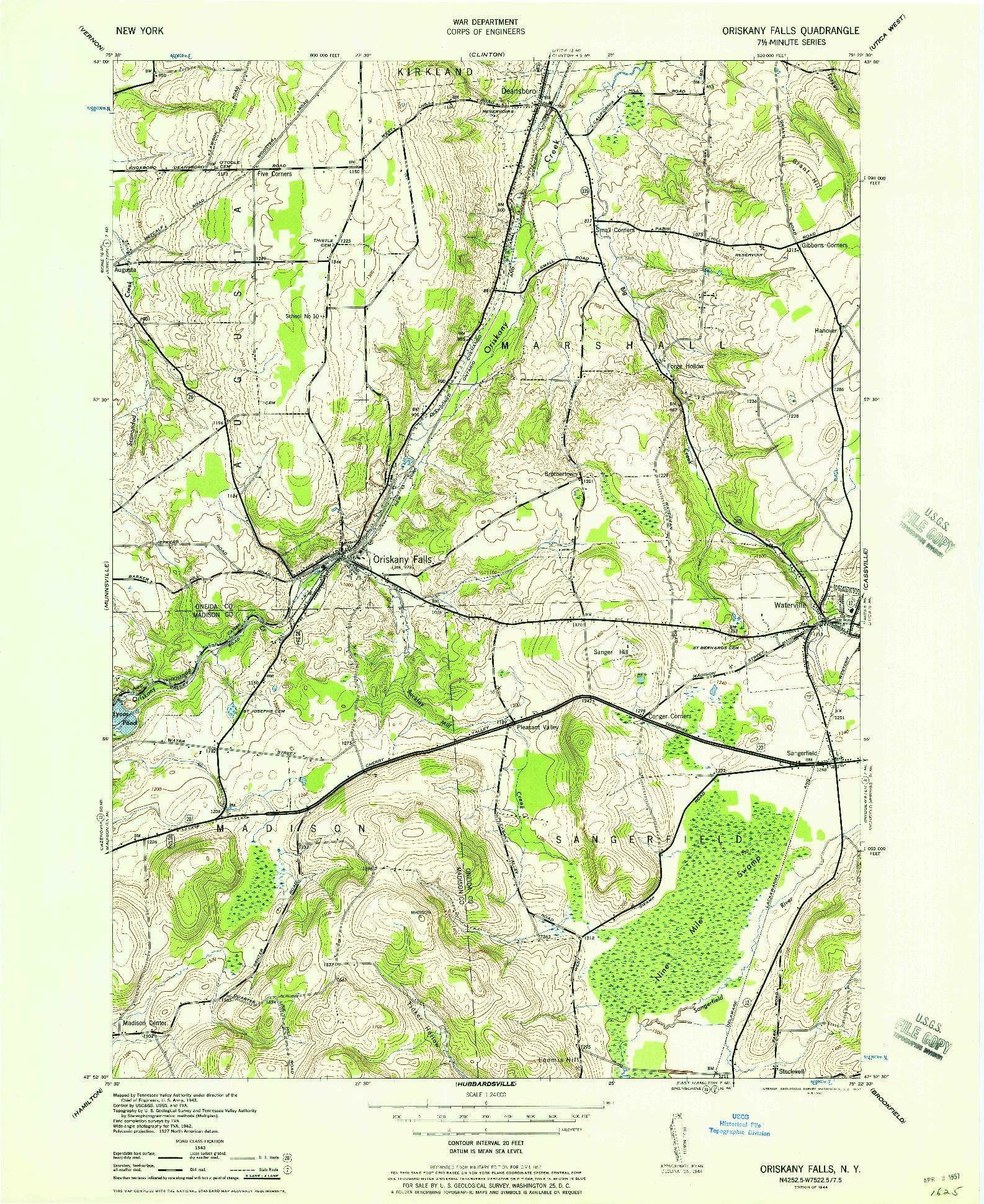 USGS 1:24000-SCALE QUADRANGLE FOR ORISKANY FALLS, NY 1944