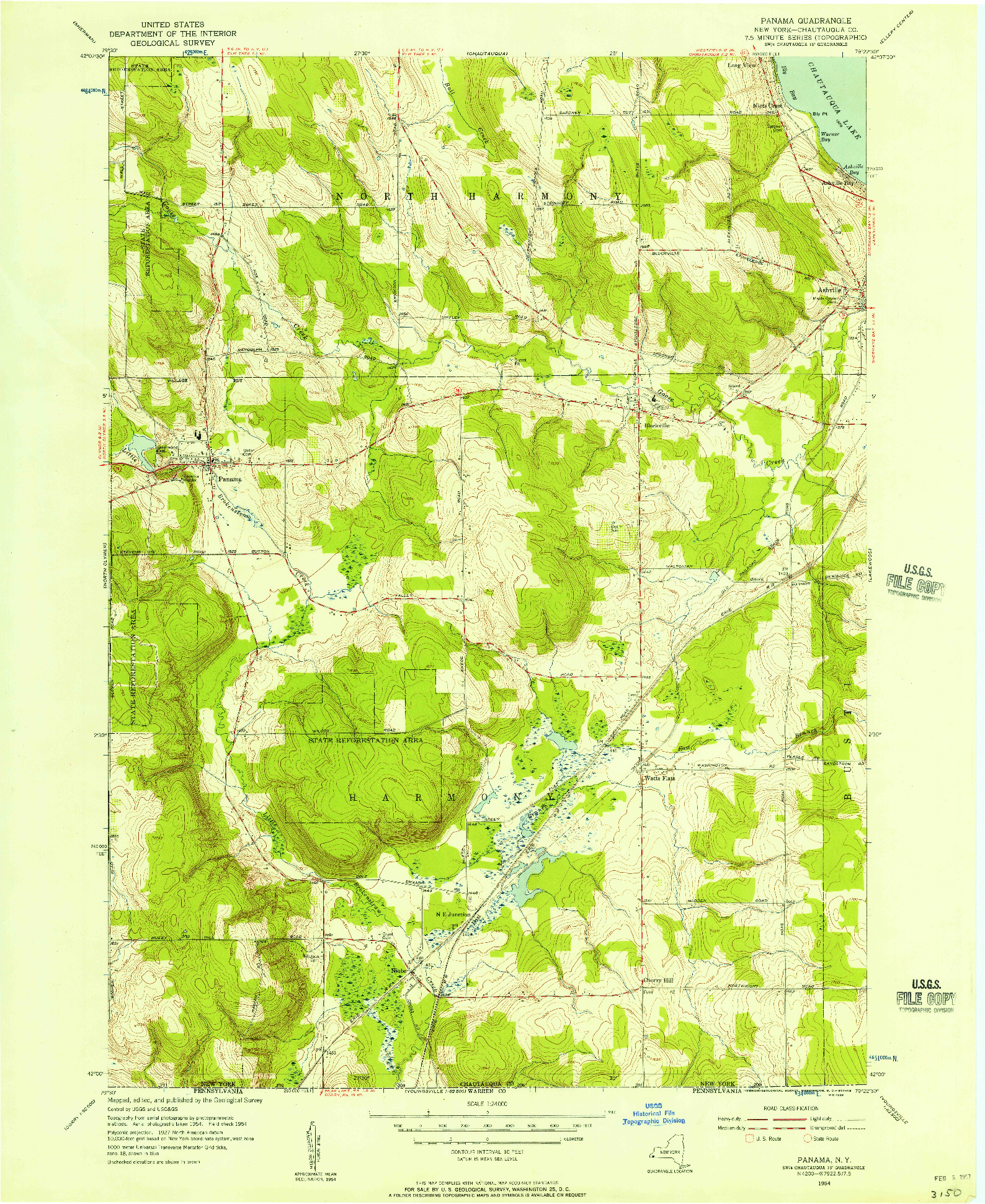 USGS 1:24000-SCALE QUADRANGLE FOR PANAMA, NY 1954