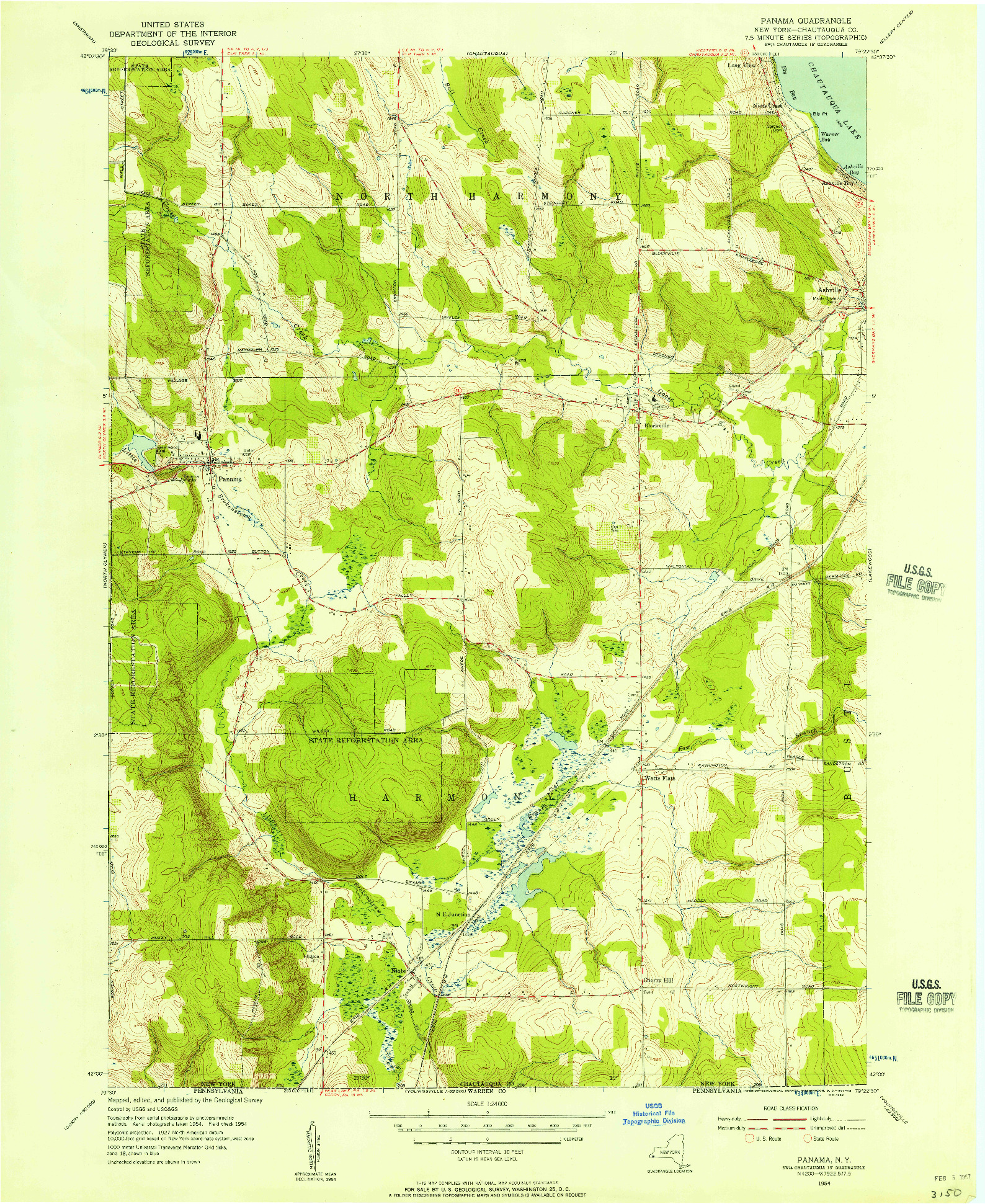 USGS 1:24000-SCALE QUADRANGLE FOR PANAMA, NY 1954