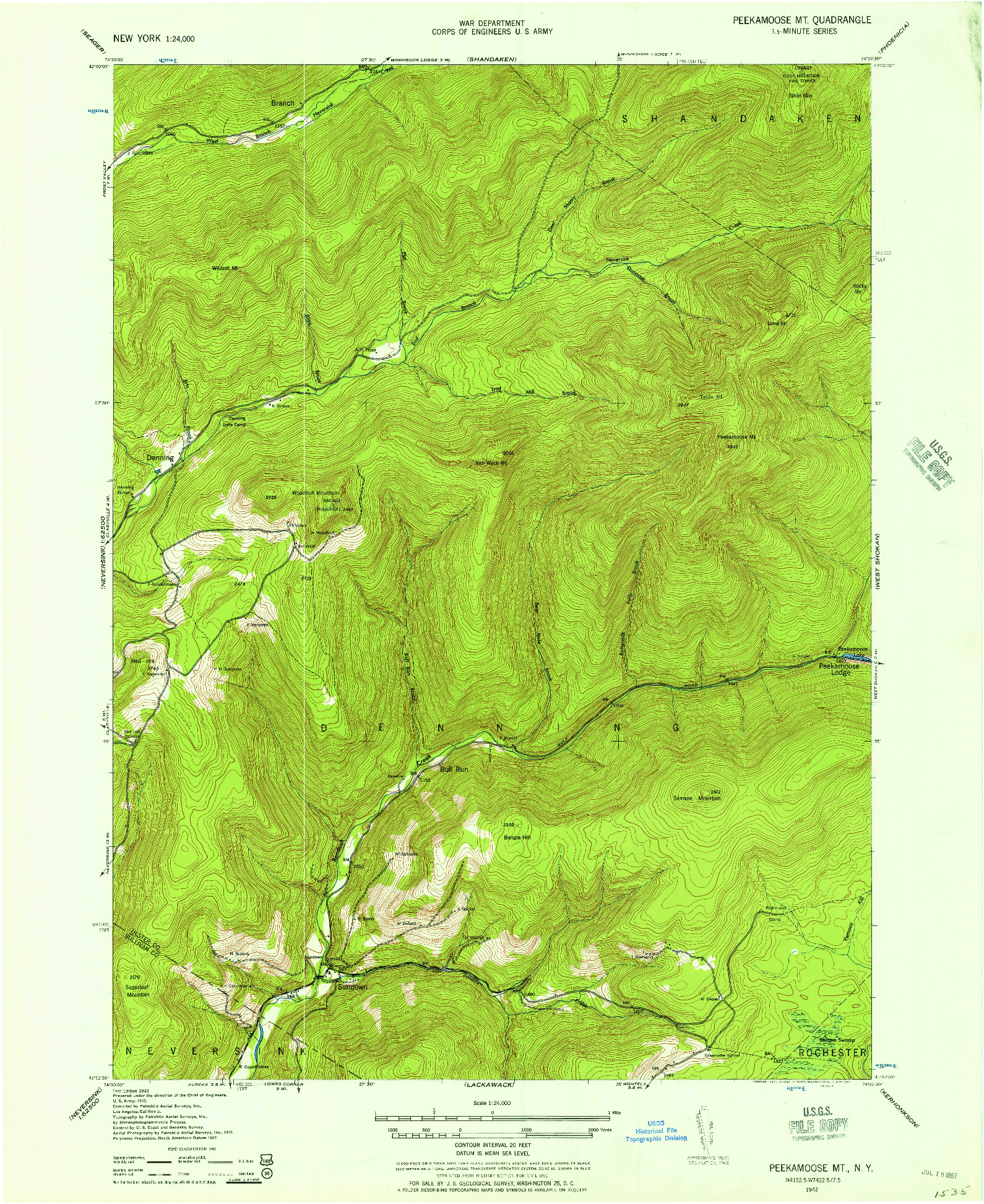 USGS 1:24000-SCALE QUADRANGLE FOR PEEKAMOOSE MOUNTAIN, NY 1943