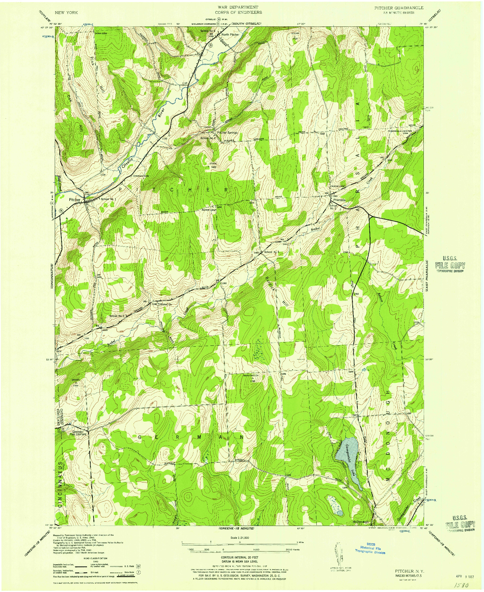USGS 1:24000-SCALE QUADRANGLE FOR PITCHER, NY 1944
