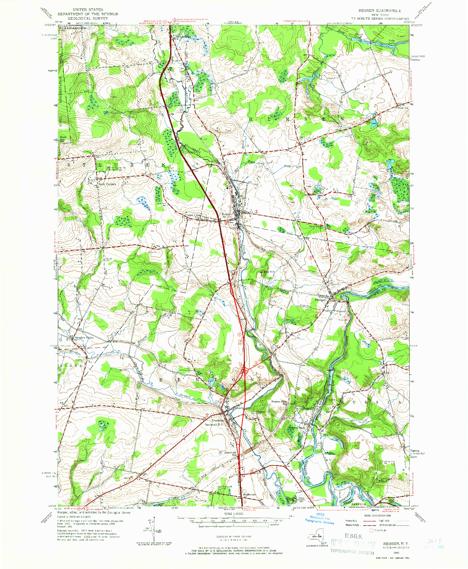 USGS 1:24000-SCALE QUADRANGLE FOR REMSEN, NY 1955