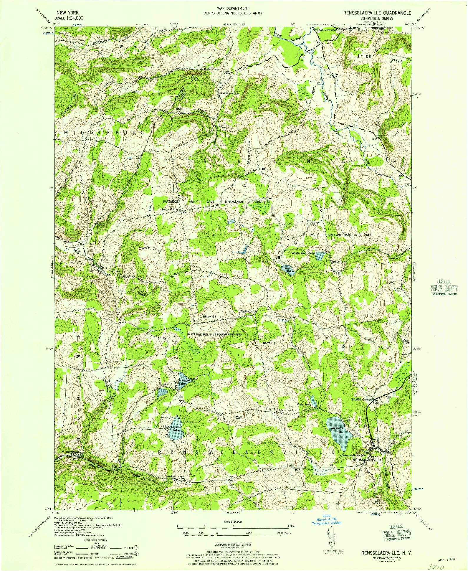 USGS 1:24000-SCALE QUADRANGLE FOR RENSSELAERVILLE, NY 1946