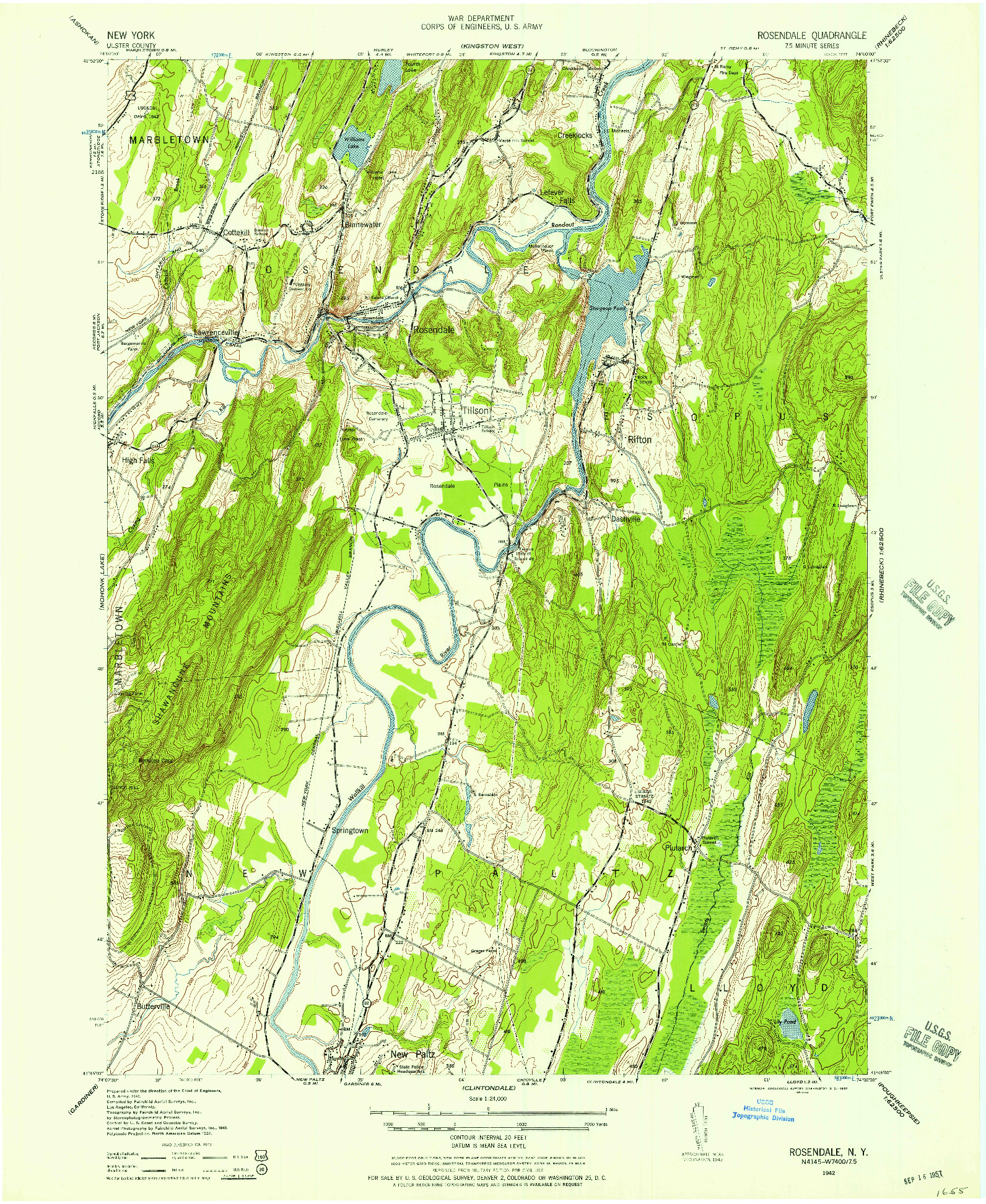 USGS 1:24000-SCALE QUADRANGLE FOR ROSENDALE, NY 1942