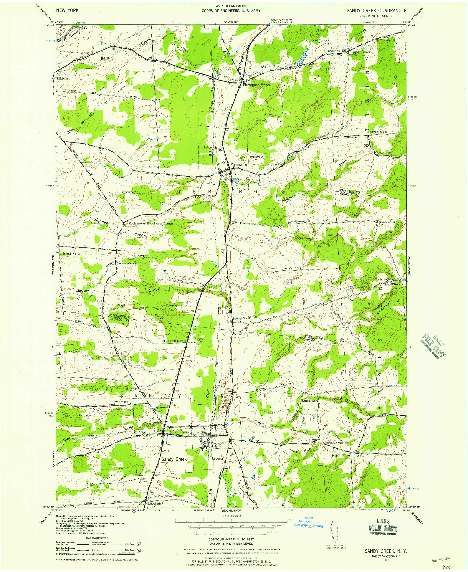USGS 1:24000-SCALE QUADRANGLE FOR SANDY CREEK, NY 1942