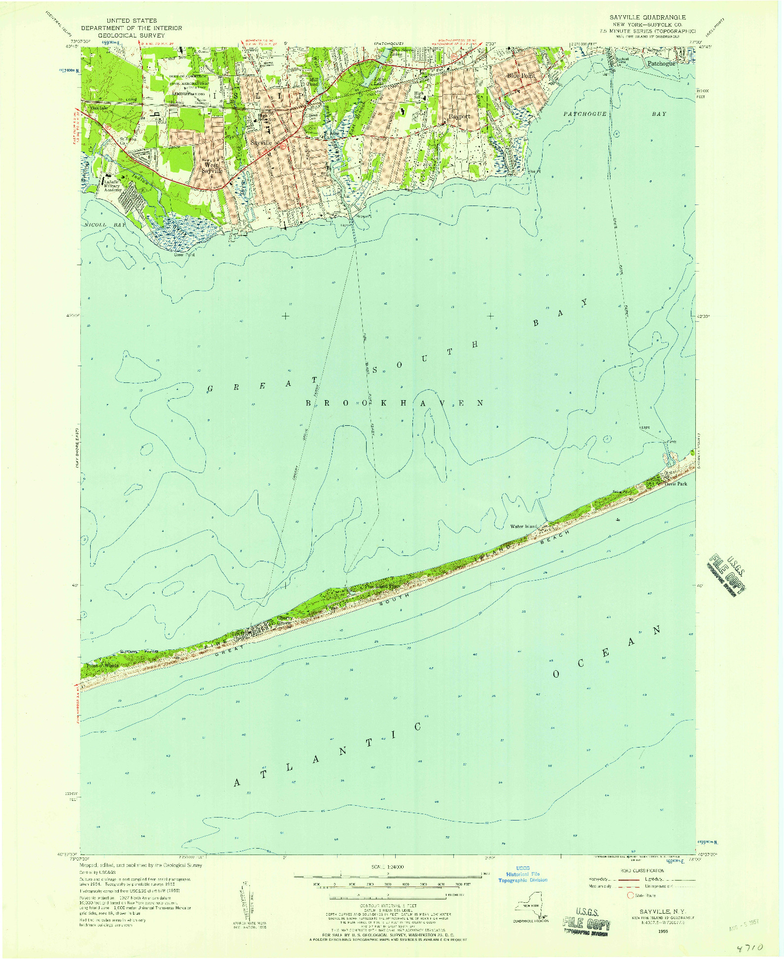 USGS 1:24000-SCALE QUADRANGLE FOR SAYVILLE, NY 1955