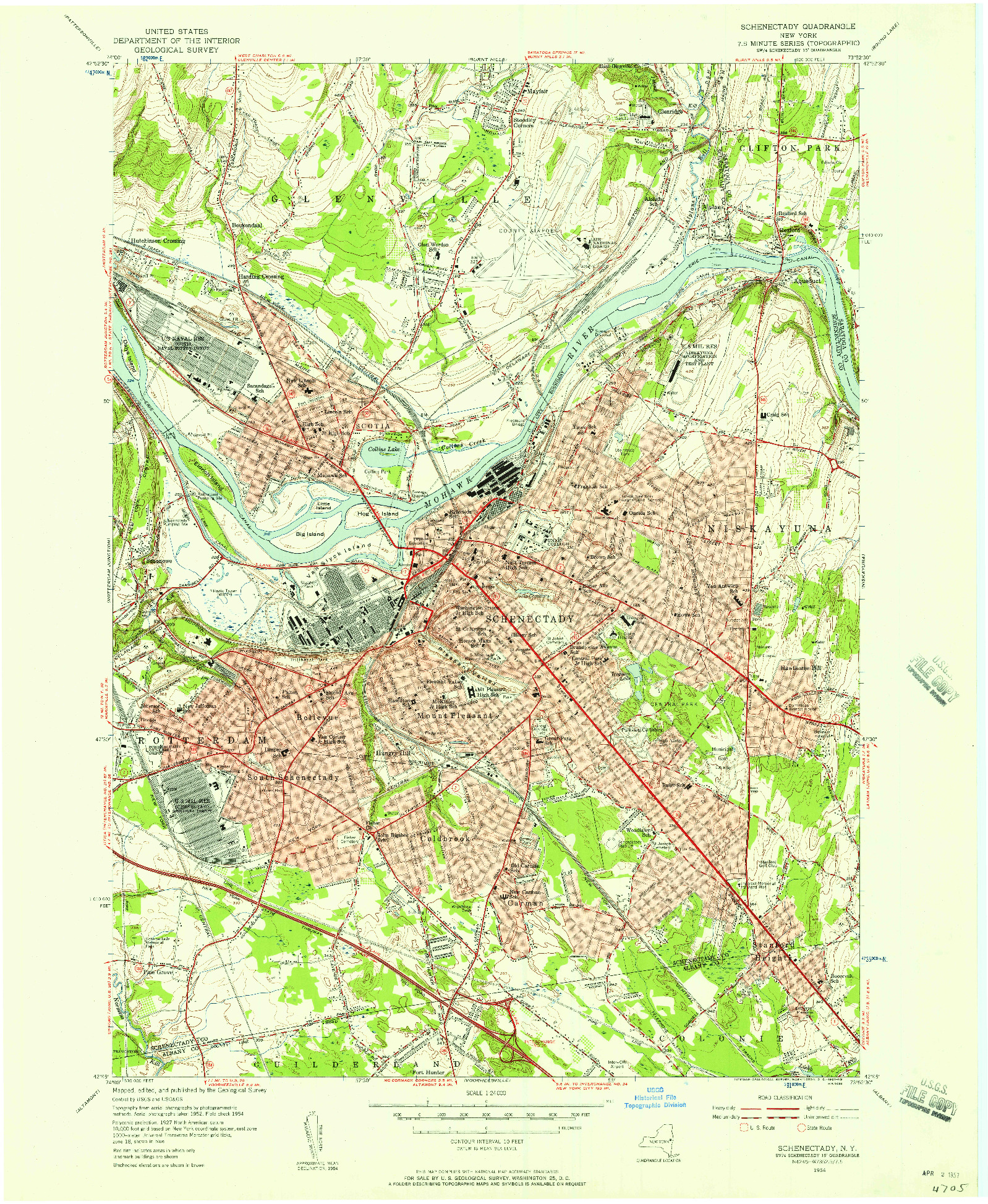 USGS 1:24000-SCALE QUADRANGLE FOR SCHENECTADY, NY 1954