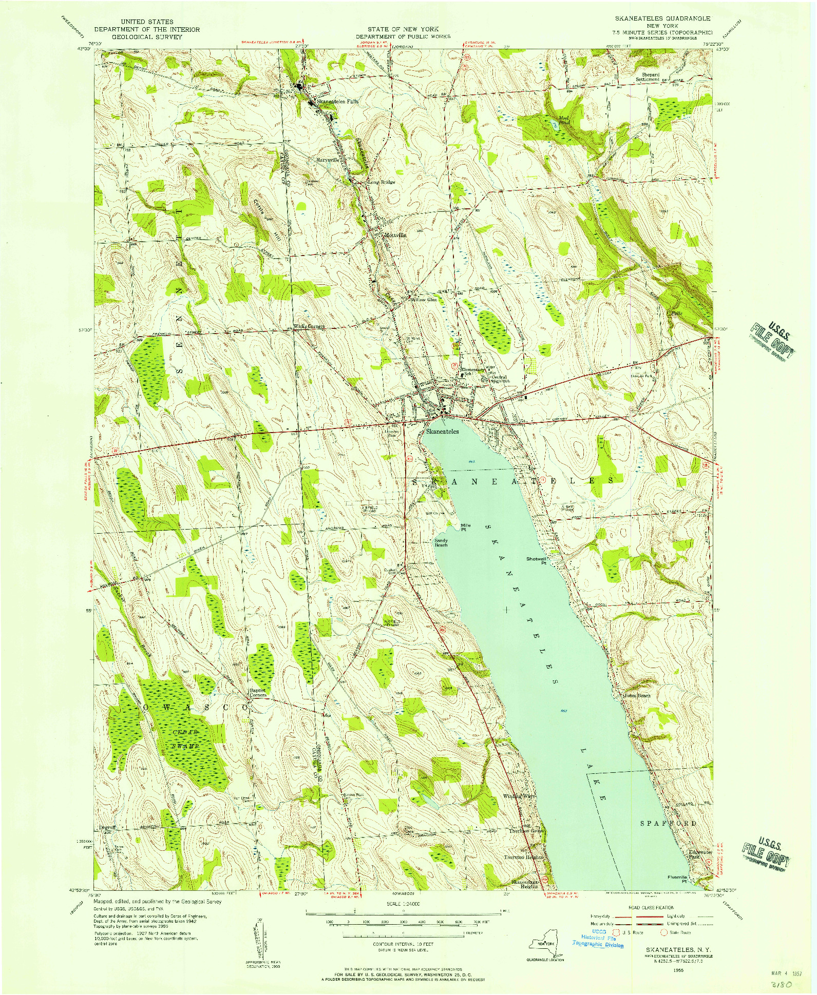USGS 1:24000-SCALE QUADRANGLE FOR SKANEATELES, NY 1955