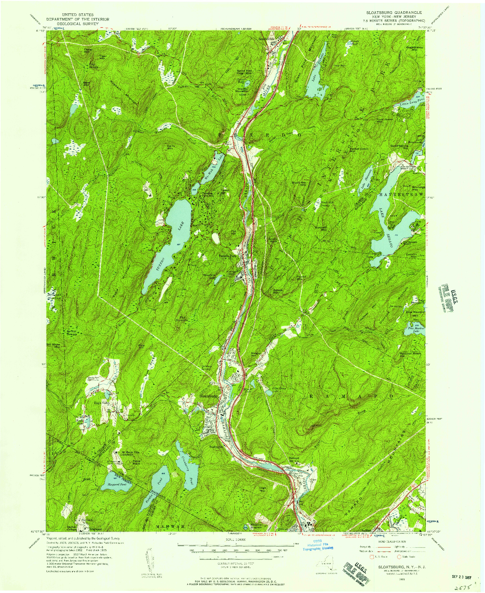 USGS 1:24000-SCALE QUADRANGLE FOR SLOATSBURG, NY 1955