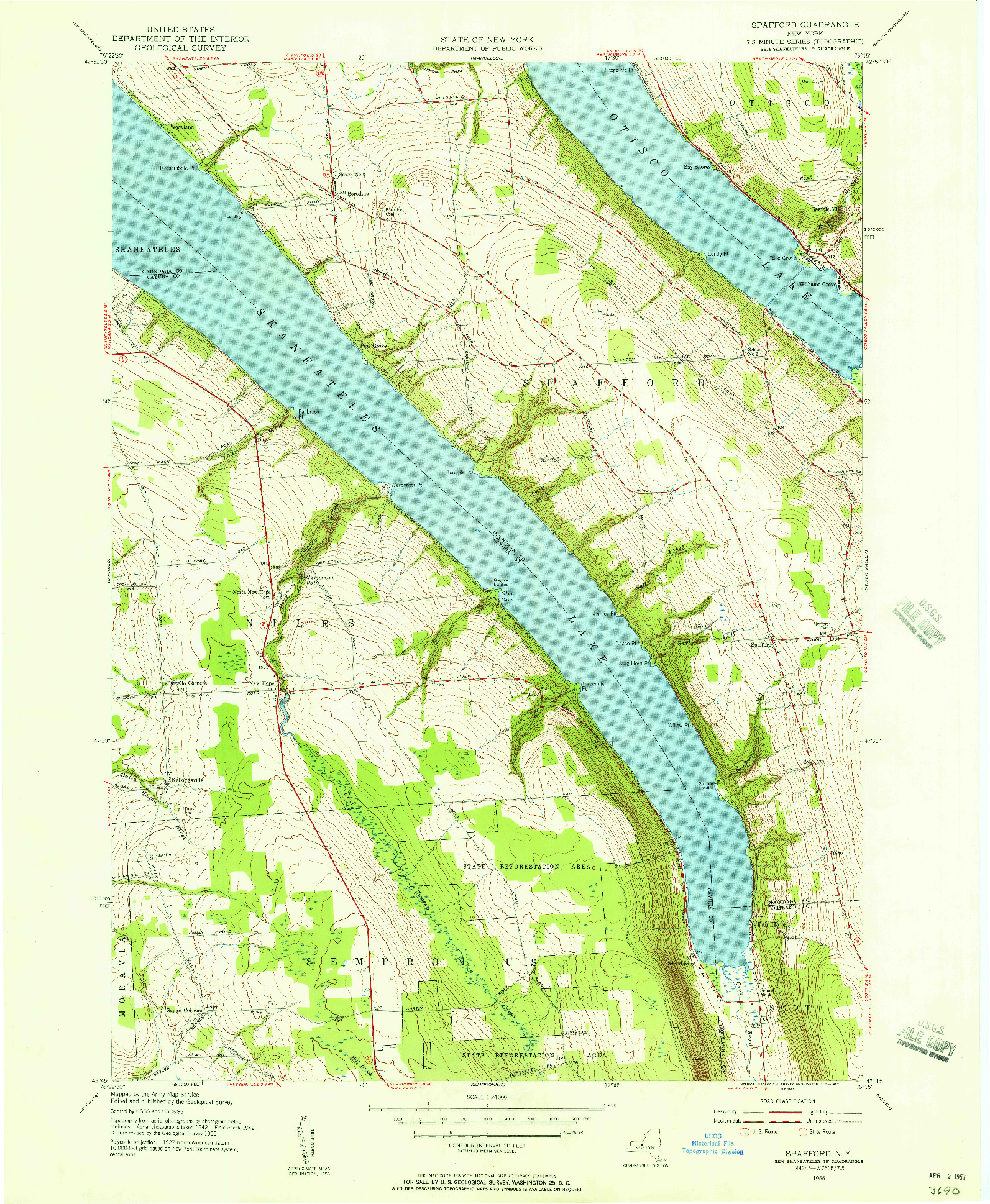 USGS 1:24000-SCALE QUADRANGLE FOR SPAFFORD, NY 1955