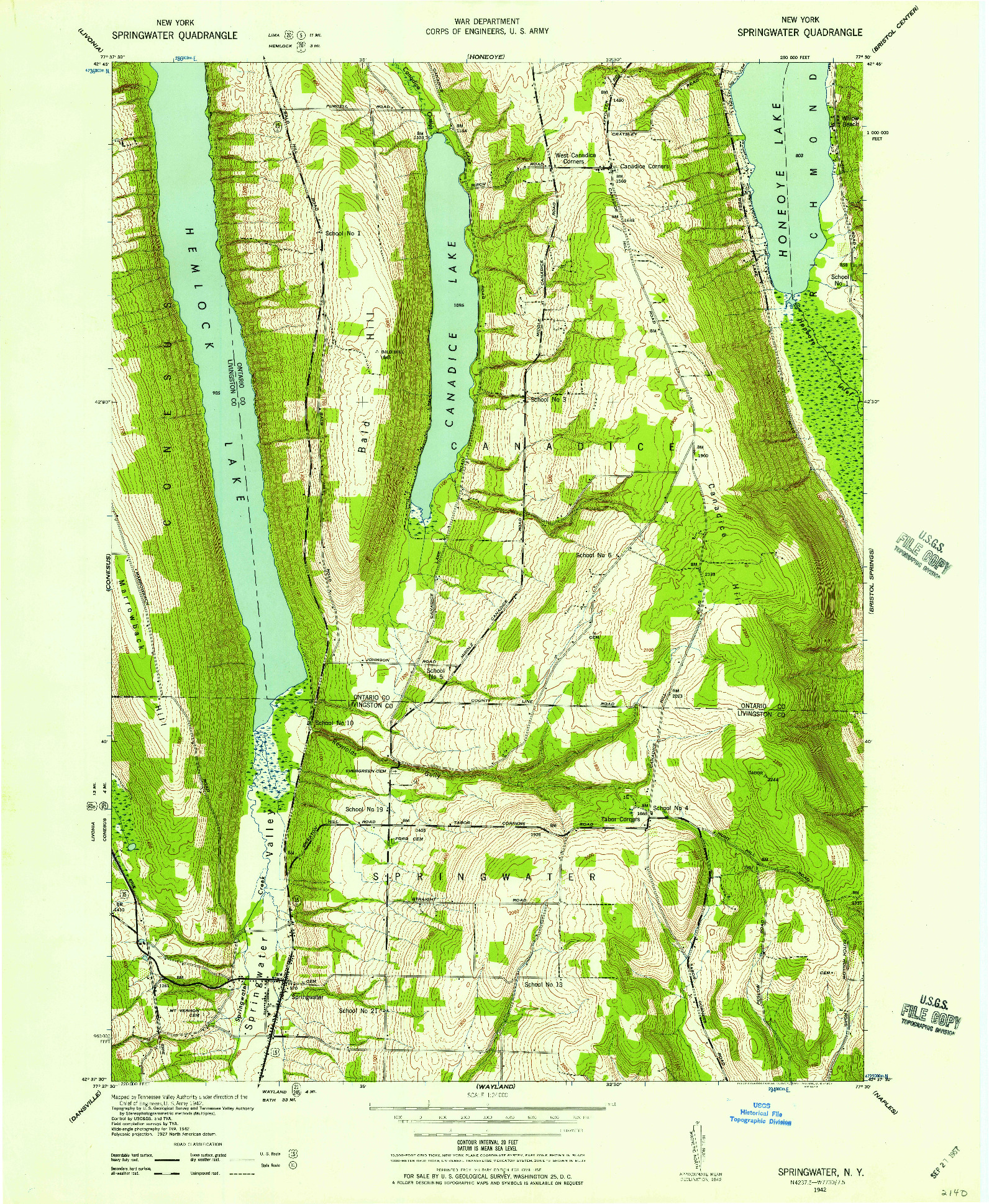 USGS 1:24000-SCALE QUADRANGLE FOR SPRINGWATER, NY 1942