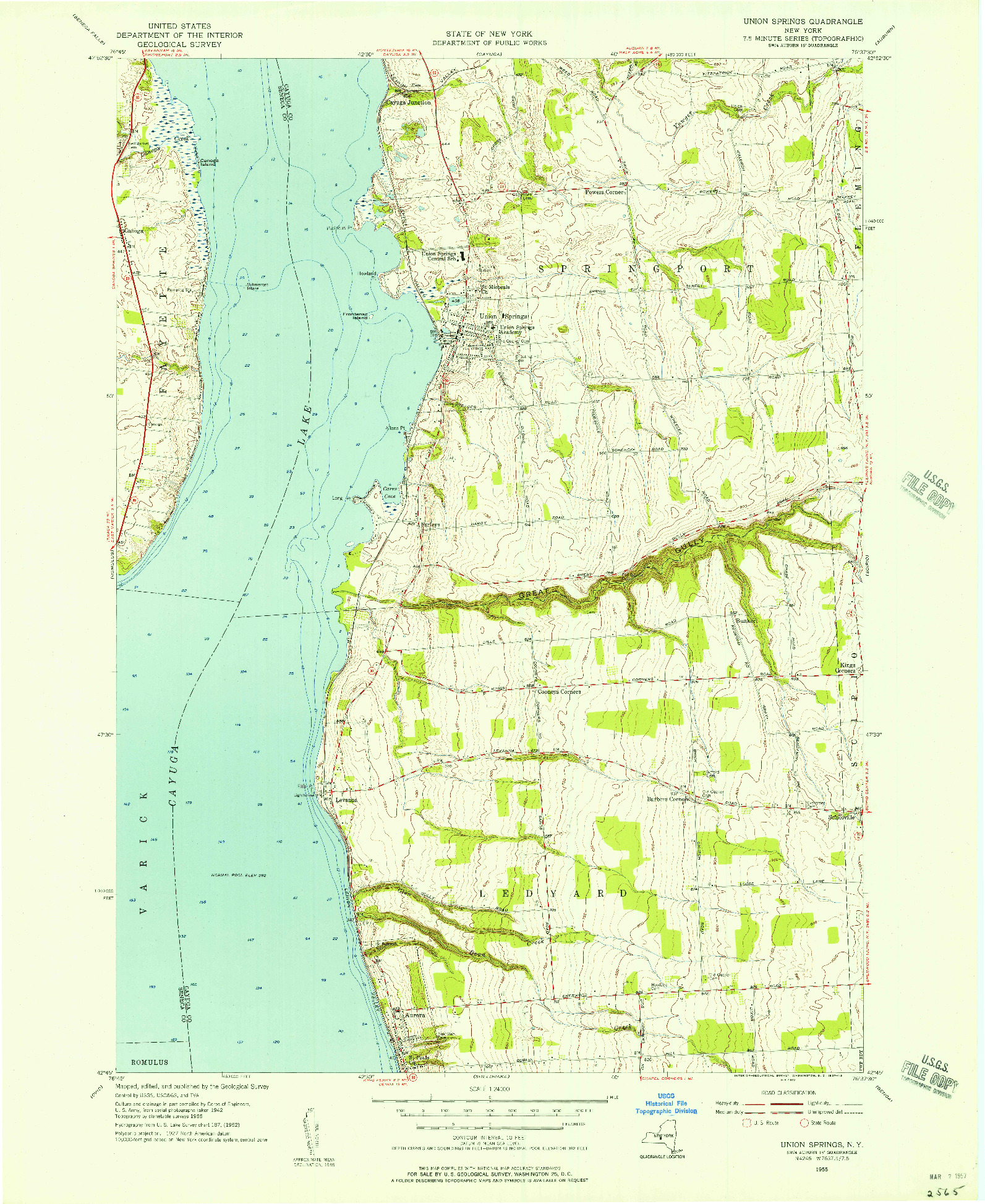 USGS 1:24000-SCALE QUADRANGLE FOR UNION SPRINGS, NY 1955