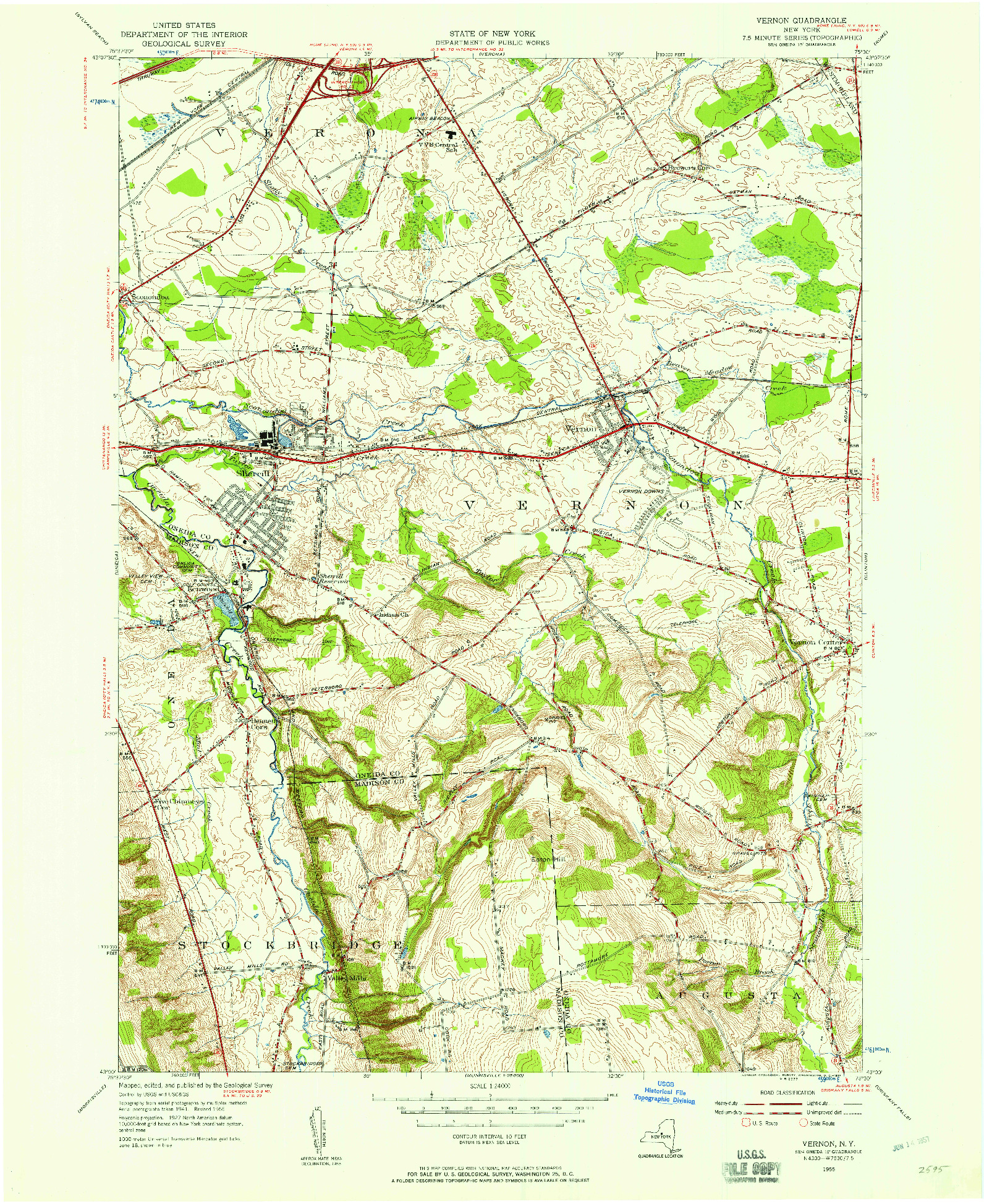 USGS 1:24000-SCALE QUADRANGLE FOR VERNON, NY 1955