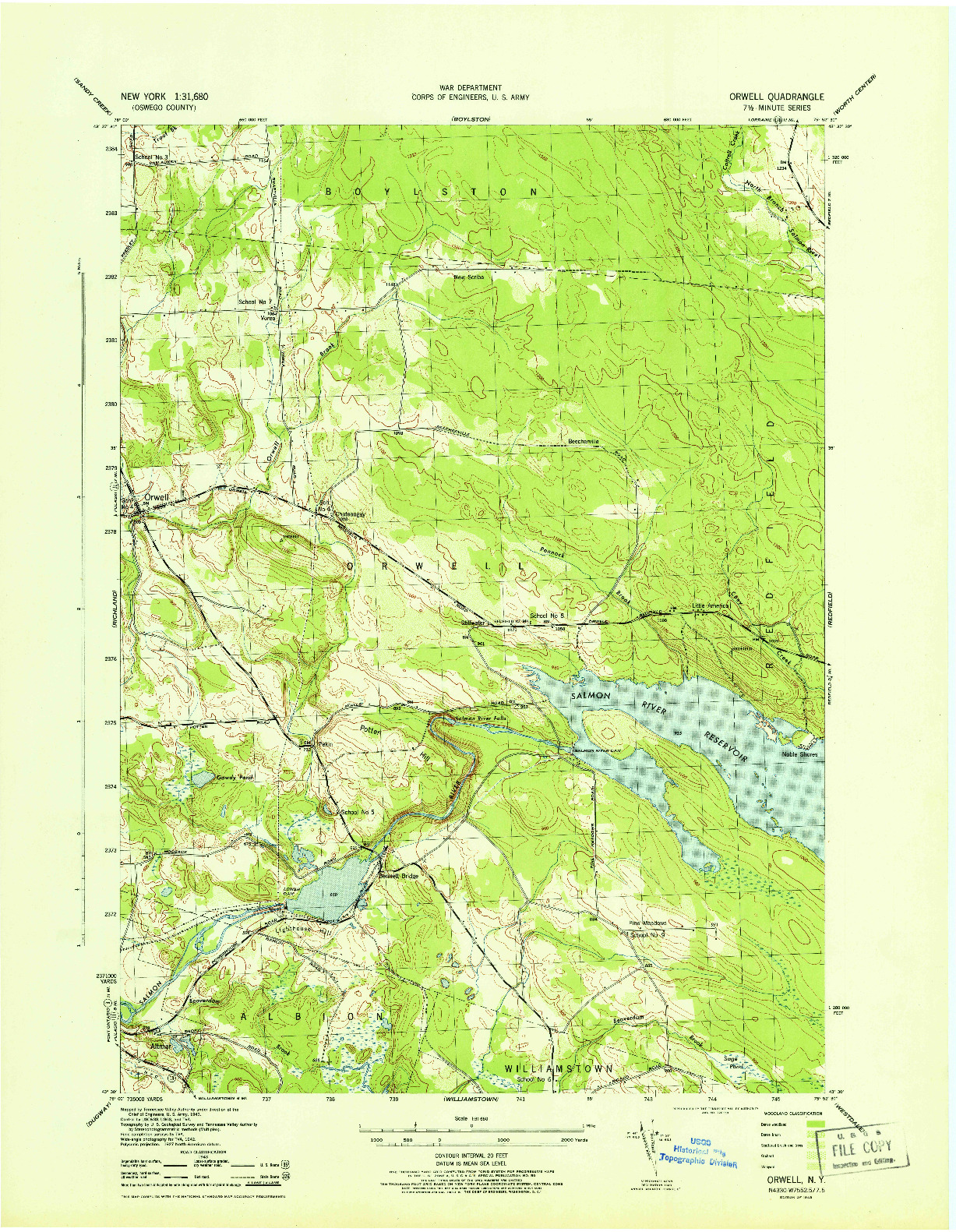 USGS 1:31680-SCALE QUADRANGLE FOR ORWELL, NY 1943