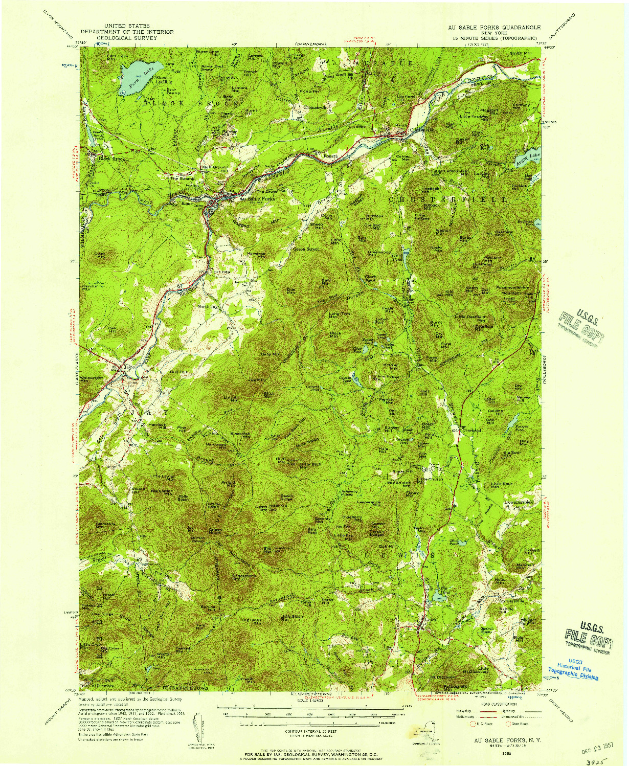 USGS 1:62500-SCALE QUADRANGLE FOR AU SABLE FORKS, NY 1953